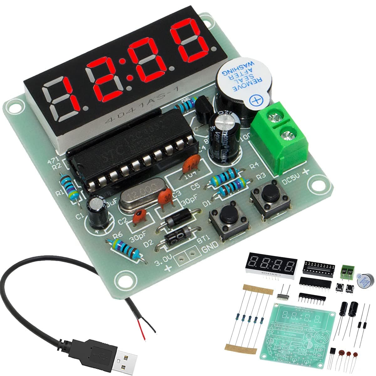 4 Bits Digital Electronic Clock DIY Kits MCU Digital Clock PCB Soldering Practice Board Clock Parts Components for Curriculum Practice Welding Practice