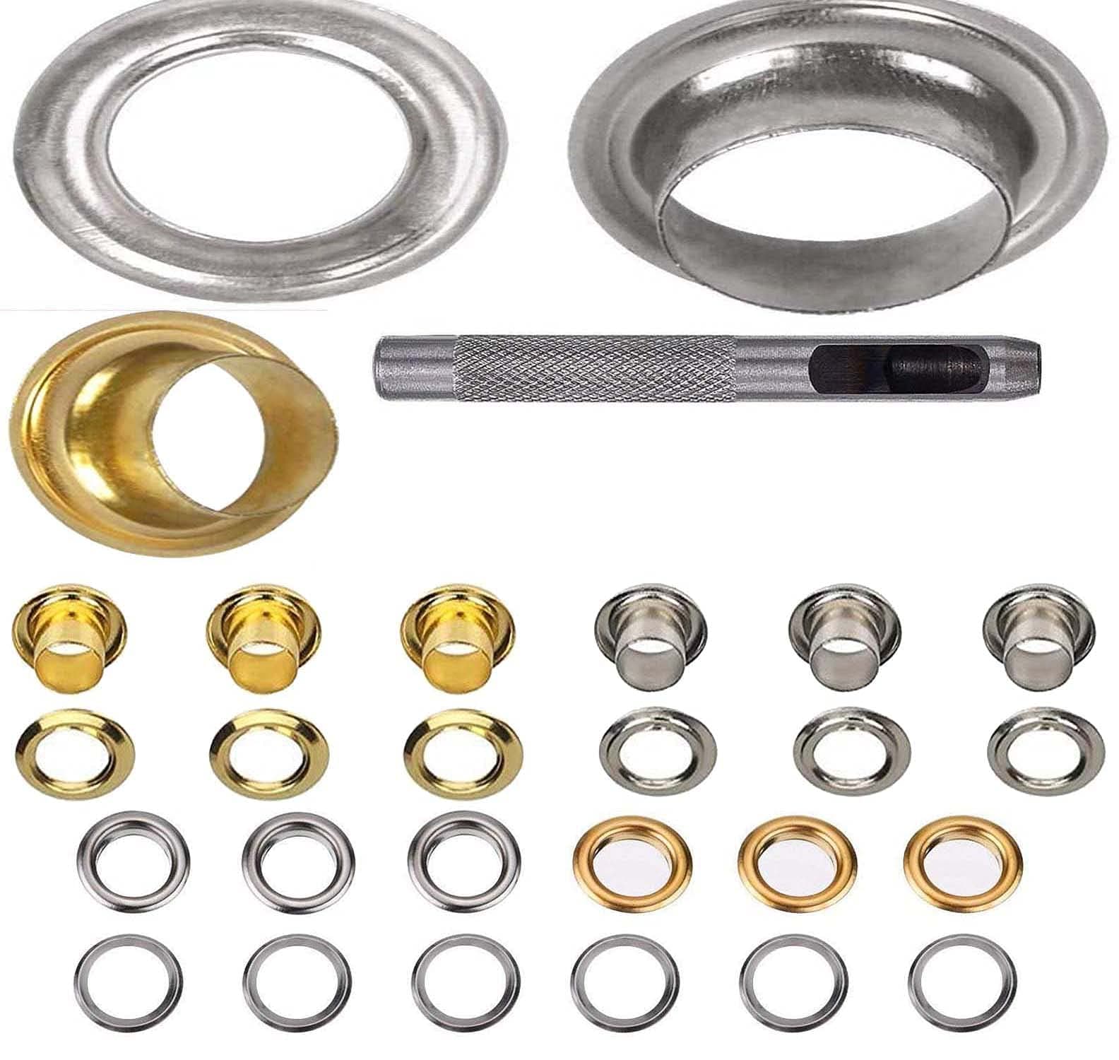 DIY Crafts 200 Pcs, Silver Mix Sizes, Grommets Eyelets, Silver (Made of Metal/Brass As Choice) (200 Pcs, Silver Mix Sizes)