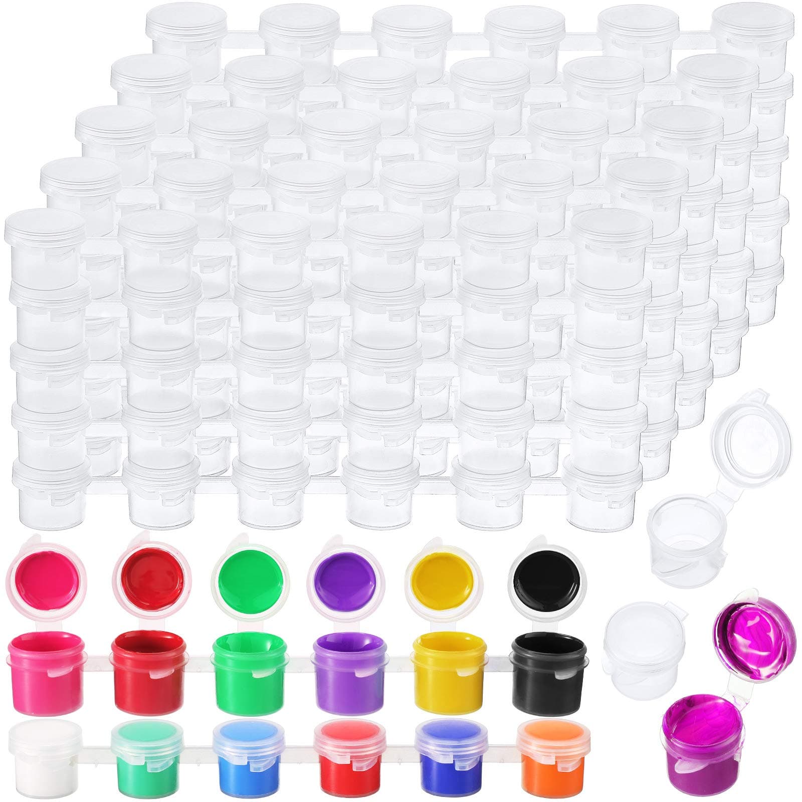 Patelai 100 Strips 600 Pots Empty Paint Pots with Lids Mini Plastic Paint Storage Container Strips Art Painting Craft Supplies for Classrooms Schools Paintings Art Festivals(5 ml/ 0.17 oz)