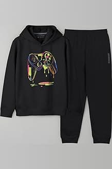 Printed Cotton Blend Hoodie T-shirt and Jogger Trackpant Clothing Set for Boys.