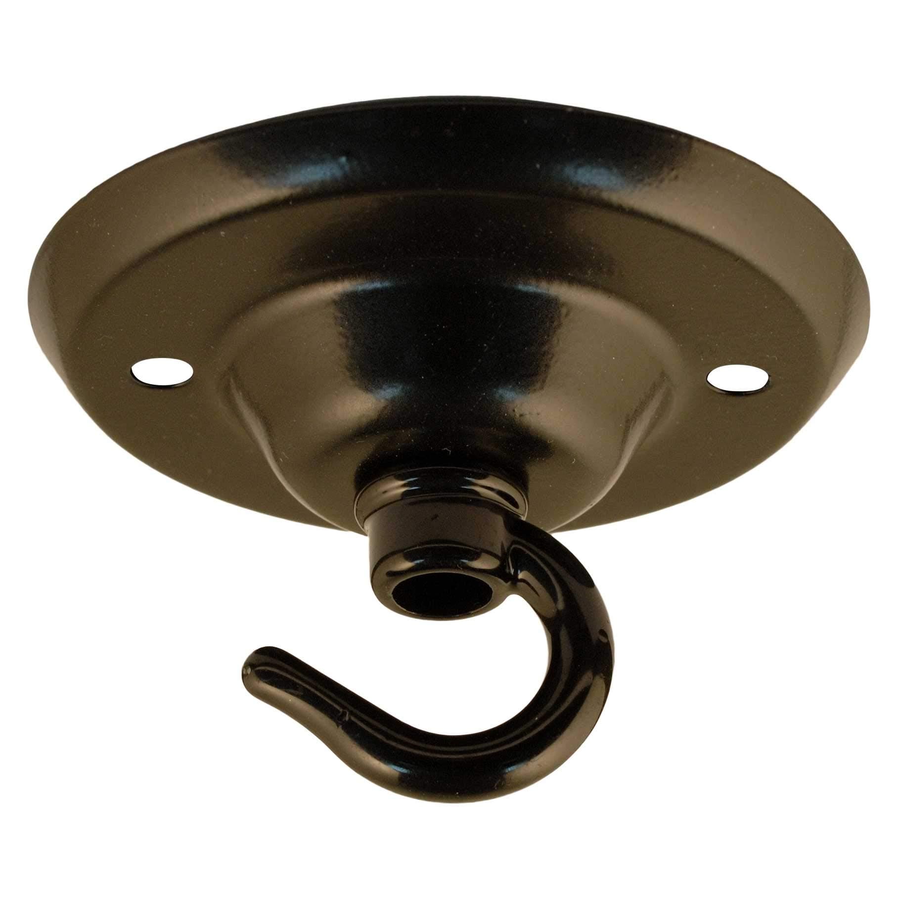 Ceiling Rose Hook Plate 75mm Diameter with Matching Screws Black Powder Coated