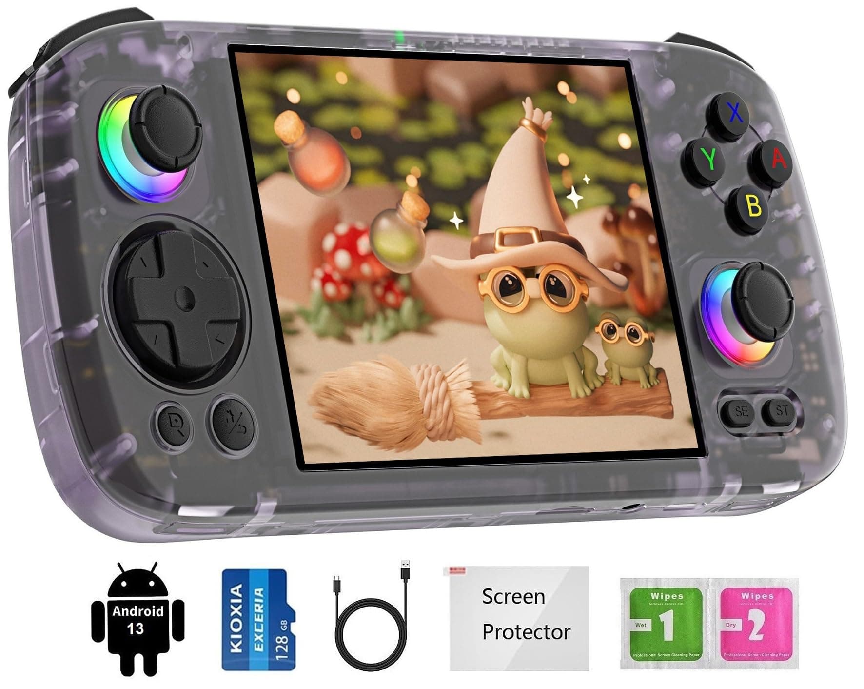 RG406H Retro Handheld Game Console , 4.0 Inch IPS Screen Linux System Built-in 128 TF Card Support TV Output (Purple-New)