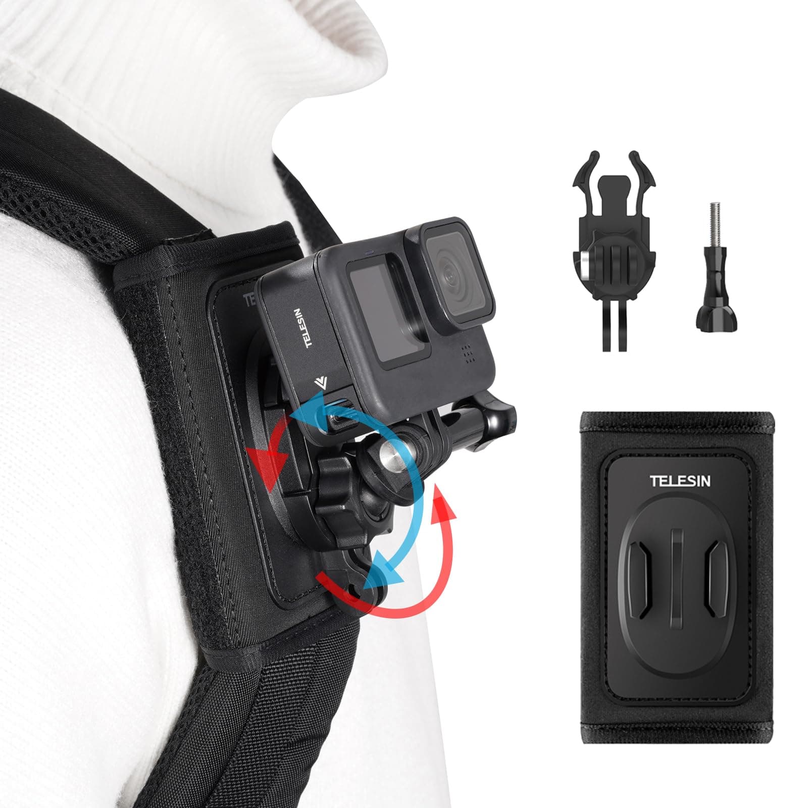 360 Backpack Mount Shoulder Strap Clip Holder Quick Release Adapter Base for GoPro Max 13 12 11 10 Insta360 X5 X4 Ace Pro 2, DJI Osmo Nano Action 6 5 Pro 4 3 Pocket 3 Bike Motorcycle Accessory