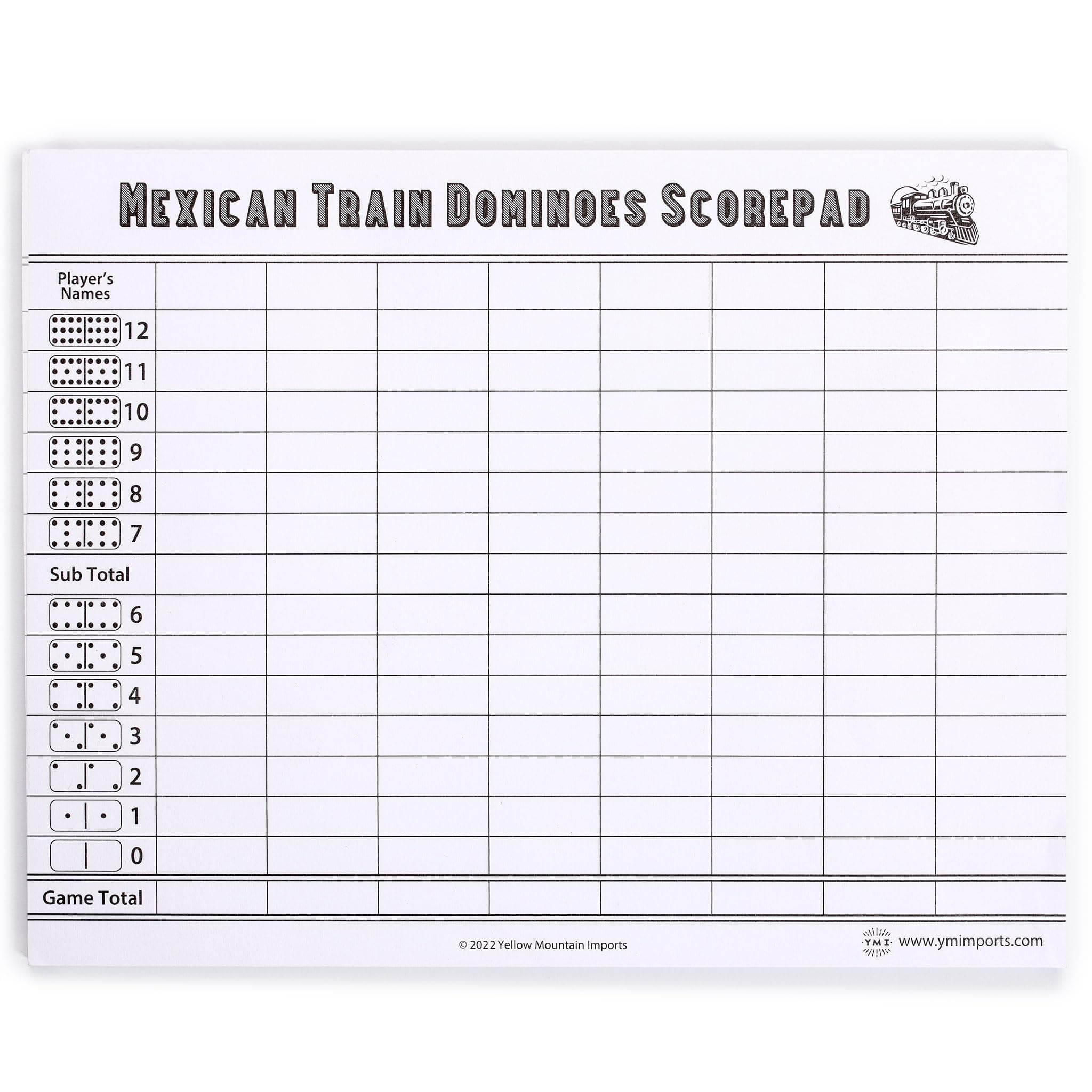 Mexican Train Dominoes Scorepad - 50 Sheets