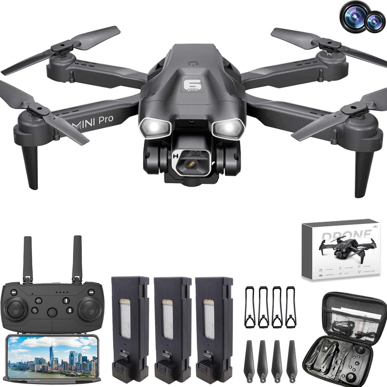 Drone with Two Camera for Adults, 1080P HD Mini FPV Drones for Kids Beginners, Foldable RC Quadcopter Toys for Boys Girls with Altitude Hold, 3D Flip, 3 Speeds, Headless Mode, Carrying Case