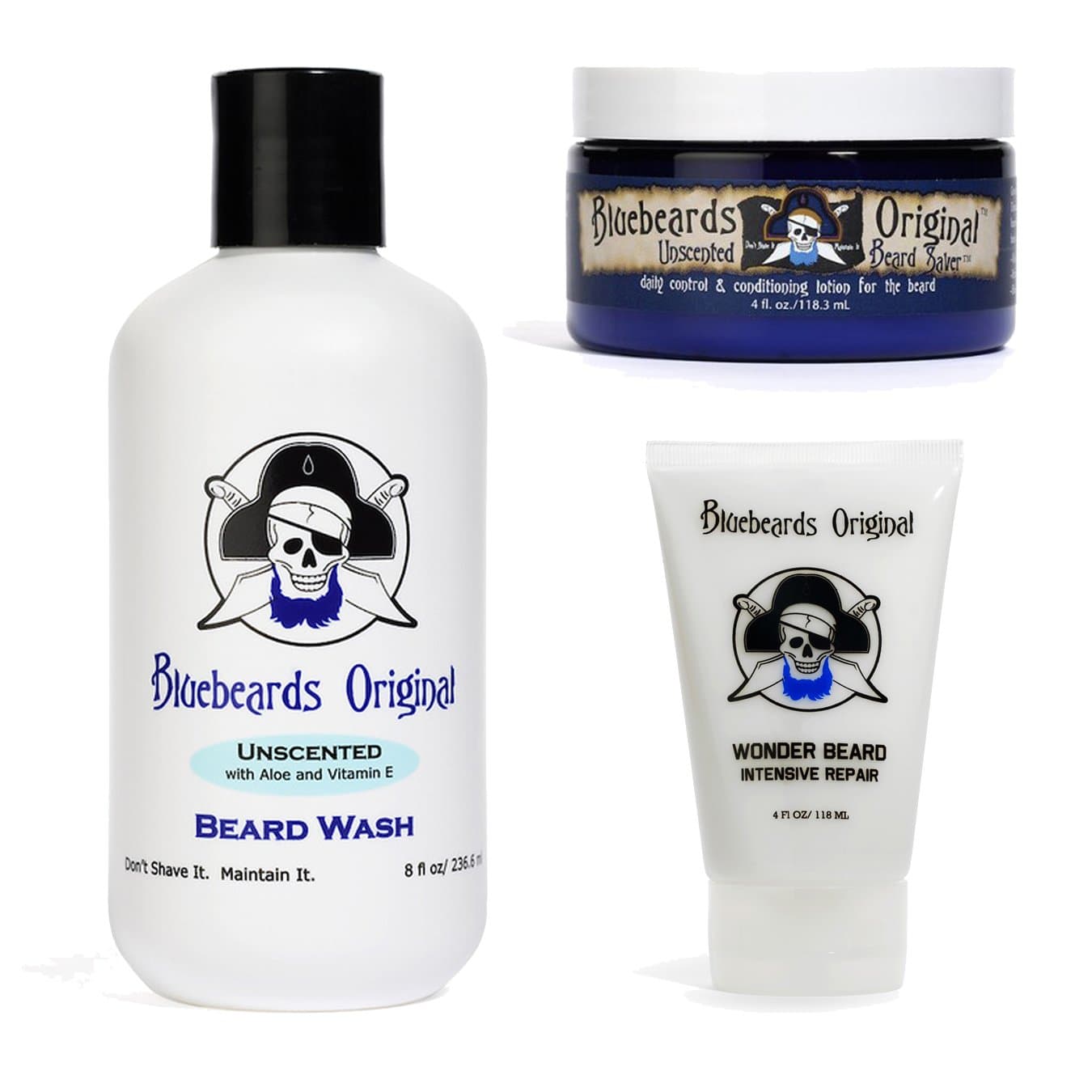 Bluebeards Gift Set (Unscented Beard Wash, Beard Saver, Wonderbeard)