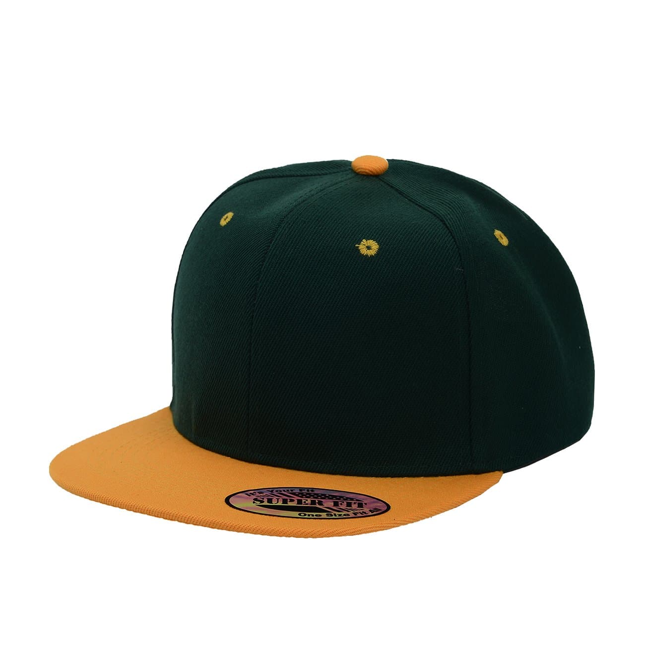 Blank Adjustable Flat Bill Plain Snapback Hats Caps (One Size, Dark Green/Gold)