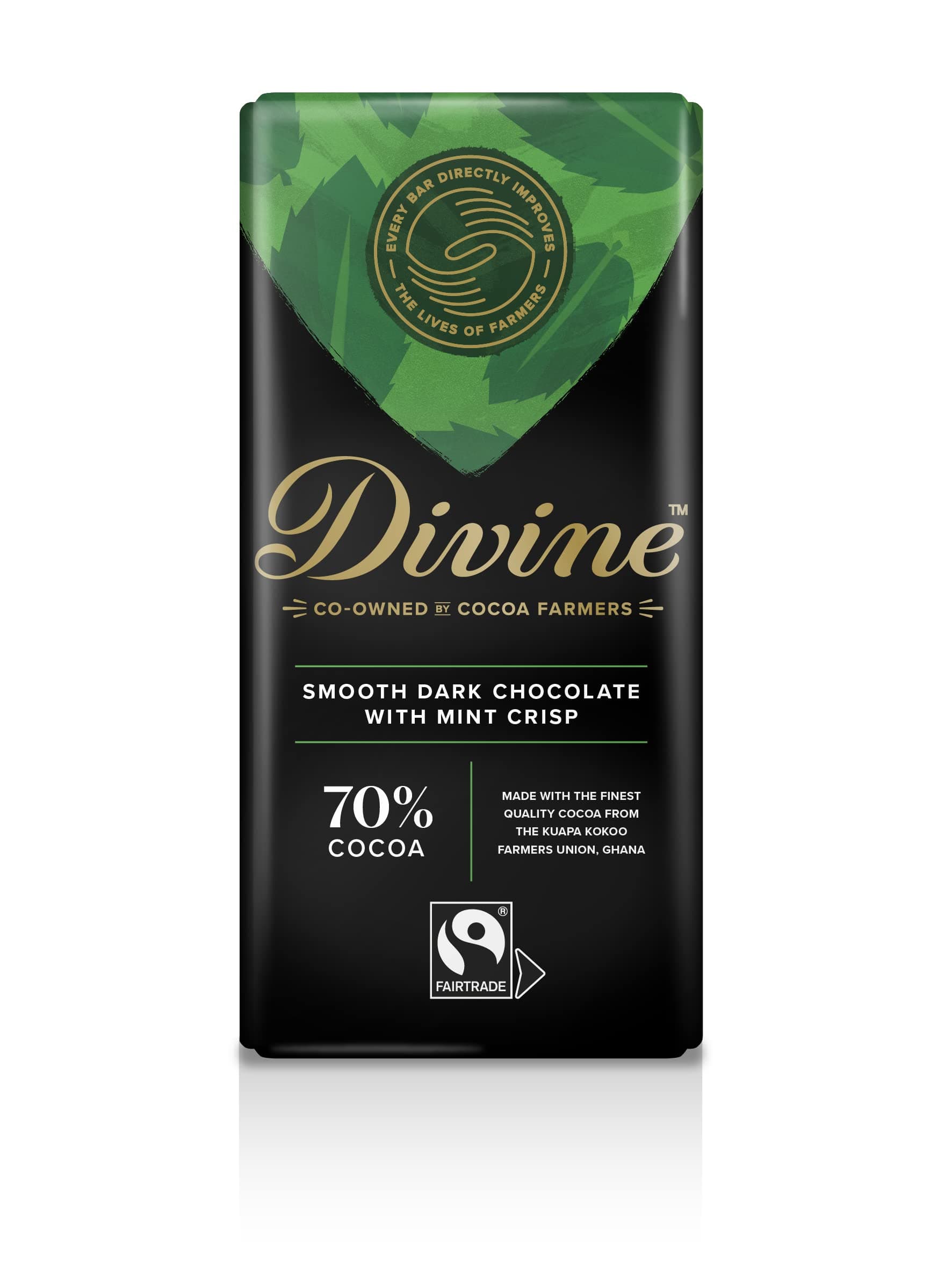 DIVINE CHOCOLATE Dark Chocolate 70% Mint, 90 GR