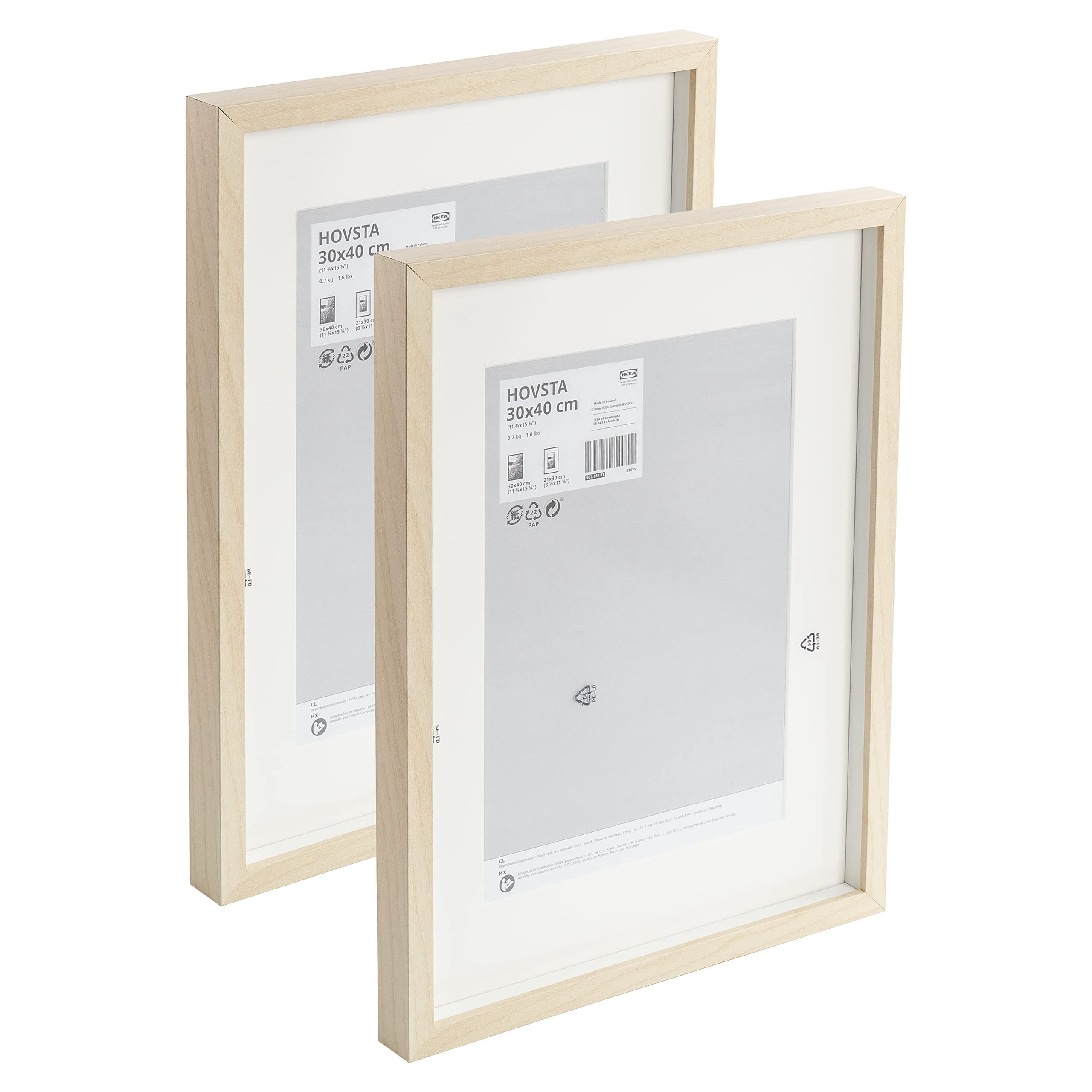 Ikea HOVSTA Birch Effect Photo Frames, 30 x 40 cm (21 x 30 cm A4 mat), Wall Mount, PH Neutral Mount, Plastic Front, 603.657.61 - Set of 2