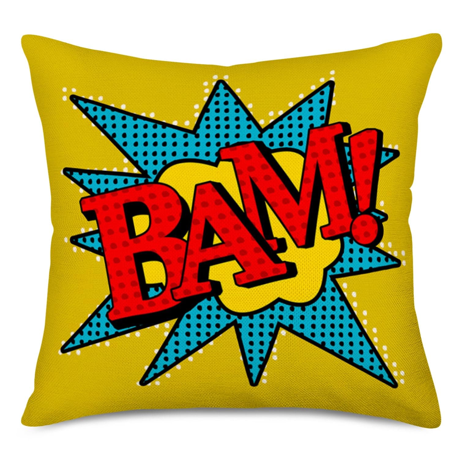 Super Hero Quote Throw Pillow Case Cushion Cover Exclamation Pattern Decorative Square 18x18 Inch Pillowcase Best Gift (Bam!)