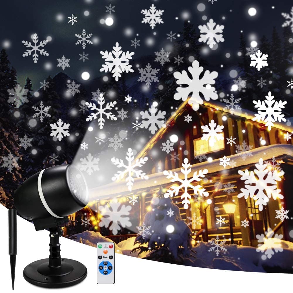 Christmas Moving Snowflake Projector Lights with Remote Control Snowfall LED Christmas Lights, Waterproof Projector Decorating Stage Light Outdoor Snowfall Holiday Party Garden Landscape Lights