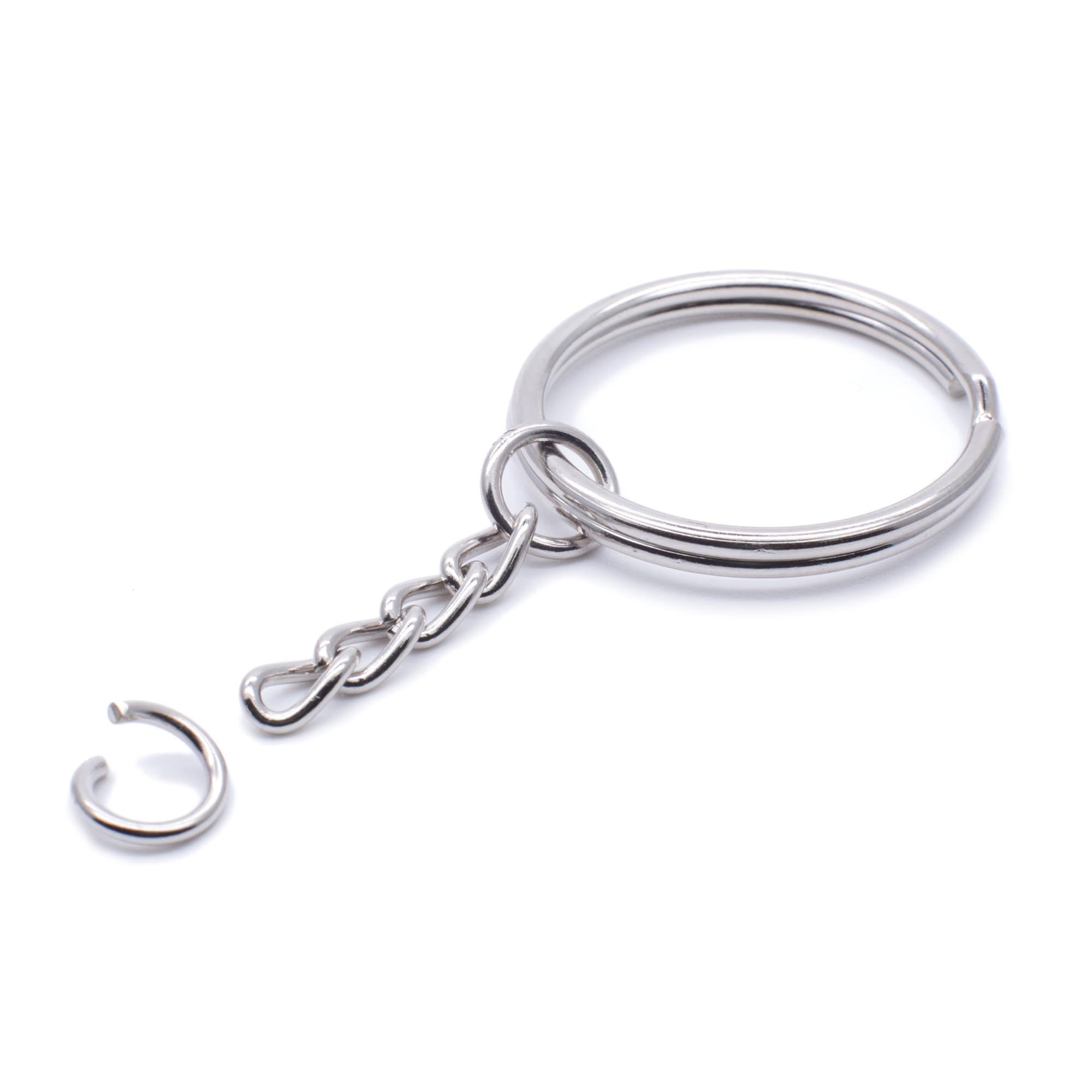 Metal Split Keychain Ring Parts - 50 Key Chains with 28mm Open Jump Ring and Connector - Make Your Own Key Ring