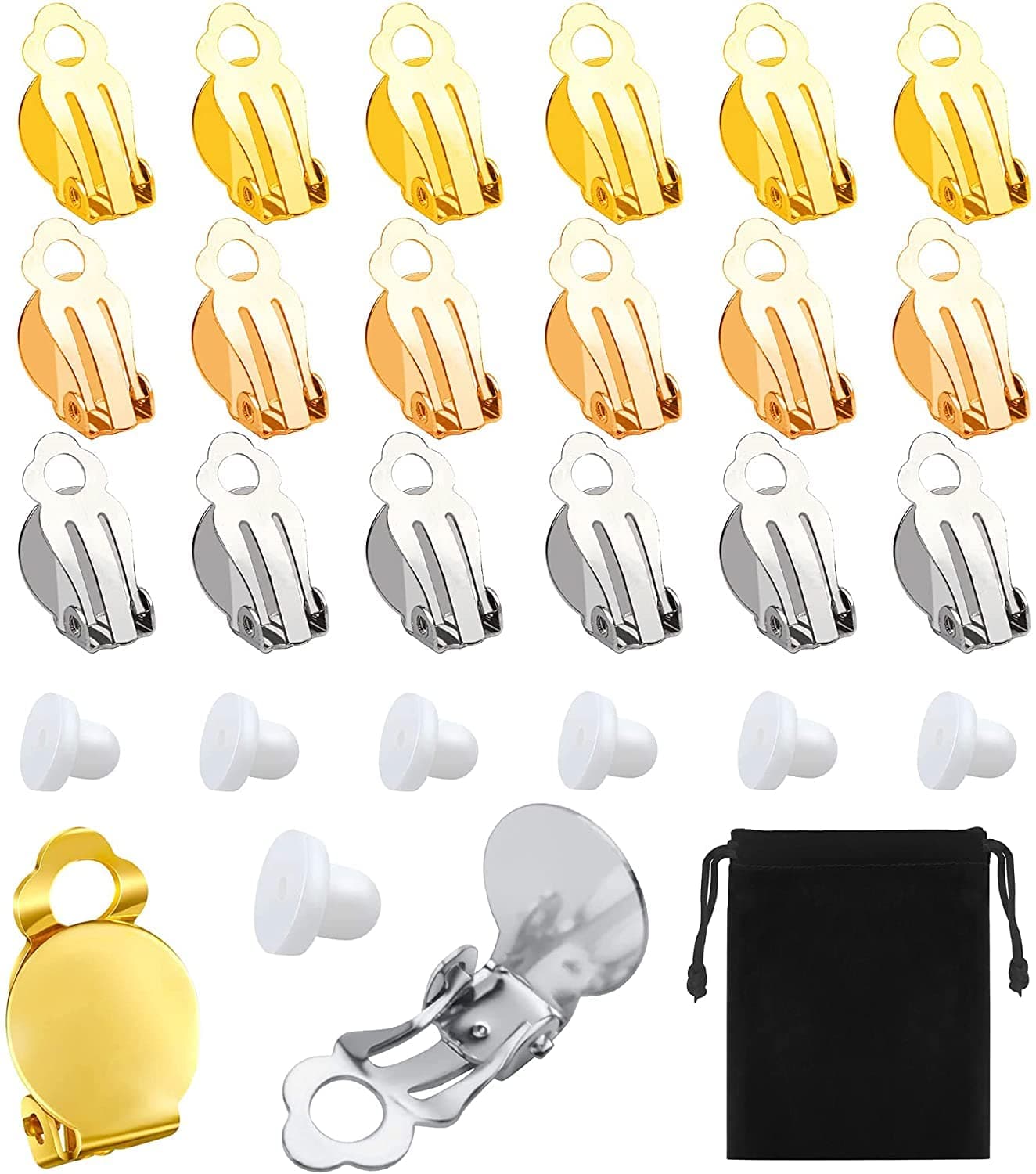 SANNIX 60-Piece Round Flat Back Earring Set: Non-Pierced Clip-On Earring Findings with Pads in 3 Colors for DIY Jewelry