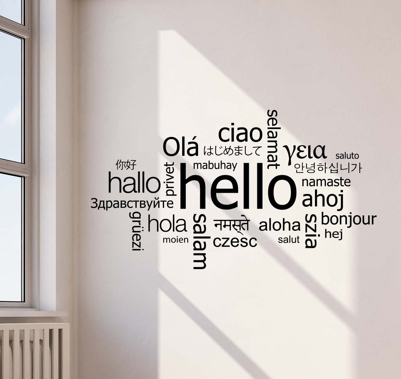 Hello in Different Languages Wall Decal Welcome Sign Office Gift Ideas Vinyl Sticker Living Room Playroom Home Bedroom Decor Art Poster Mural Print 803