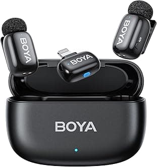 BOYA mini Microphone wireless for iPhone, 5g Ultralight, Lavalier Microphone, AI Voice Changer, 3-Level Noise Reduction, 30h Charging Case, Lapel Mic, Clip on Mic with Lightning Plug