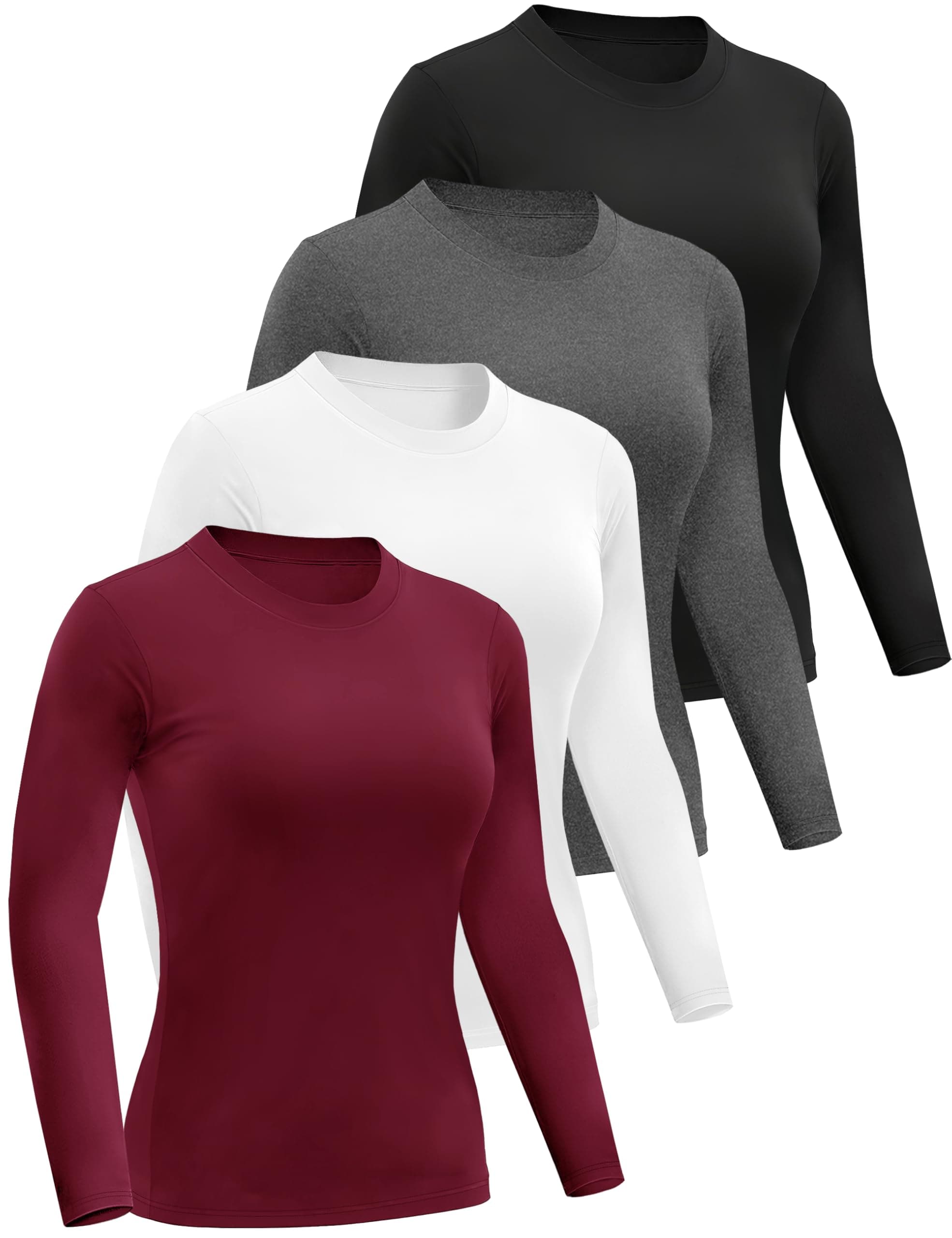 Dalavch 4/5 Pack Women’s Long Sleeve Basic Shirts Crew Neck Slim Fitted Compression Gym Workout Athletic Underscrubs Tops