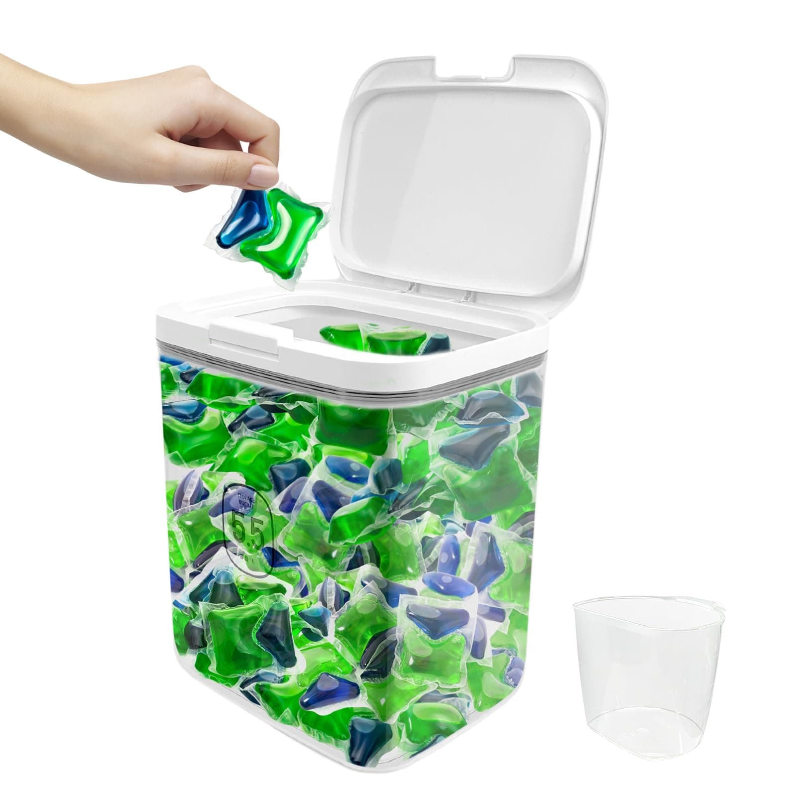 5.5L Large Capacity Container With One-Press Lid - Laundry Room Organization and Storage Decor - Airtight Dishwasher Pod Holder