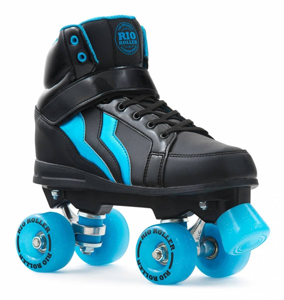 Rio Roller Kicks style quads roller skates, disco roller, black-blue, 38