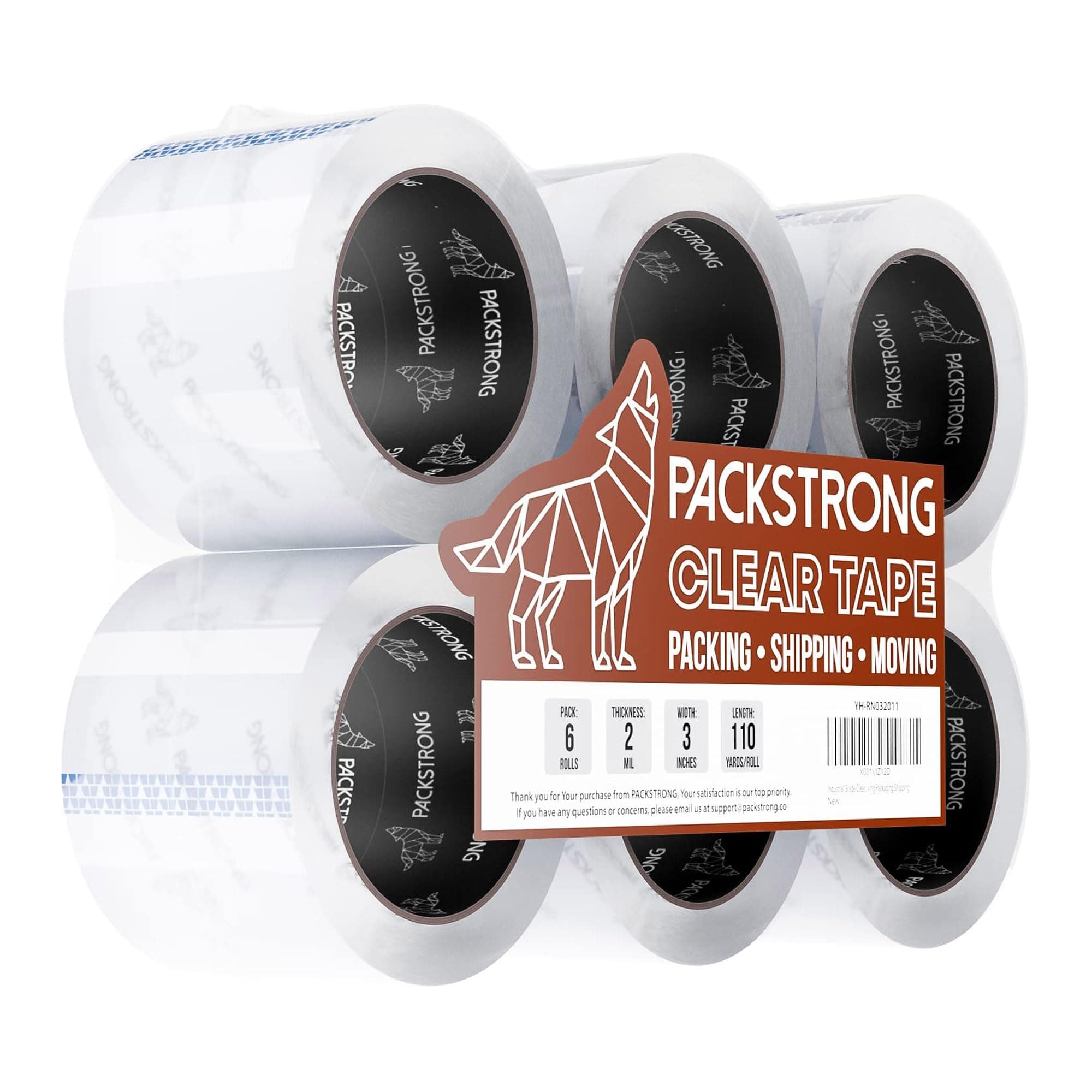 Packstrong Industrial Grade Clear Packing Tape 6 Rolls - 110 Yards per Roll - 3" Wide x 2.0 mil Thick, BOPP Adhesive Heavy Duty Tape for Box Office Moving Packaging Shipping