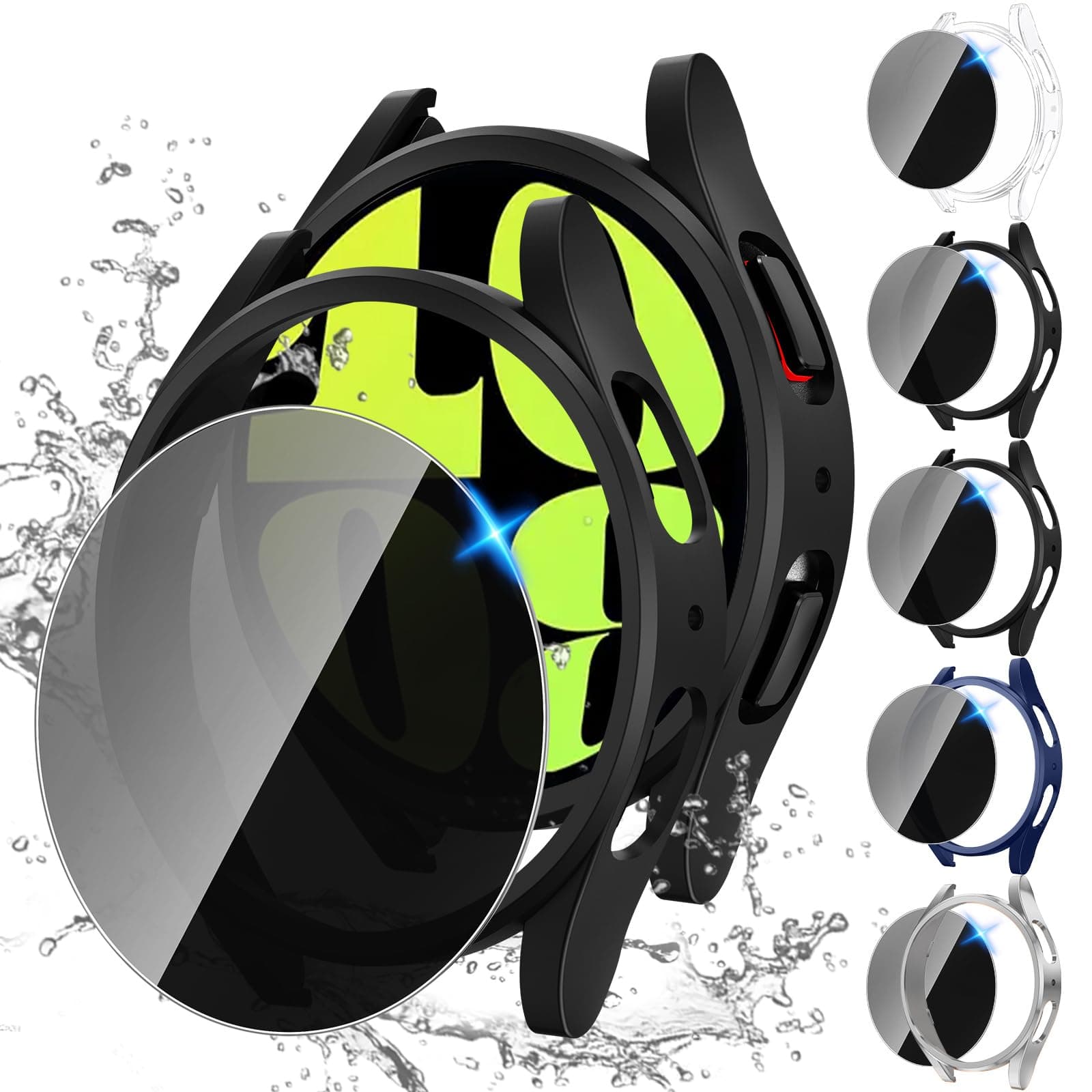 Tensea [5+5Pack for Samsung Galaxy Watch 6 Screen Protector Case 40mm Accessories, Hard PC Bumper/HD Anti-Fog Tempered Glass Protective Film, Face Cover Set, Galaxy Watch 6 Case for Women Men