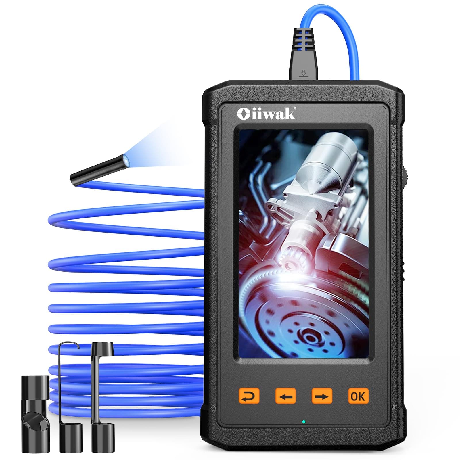 Oiiwak Endoscope Camera with Light, 5.5 mm Borescope, 4.3" IPS Screen HD Digital Snake Inspection Camera, IP67 Waterproof for Drain, Plumbing, Wall, Automotive- 3.5 m/11.5 ft
