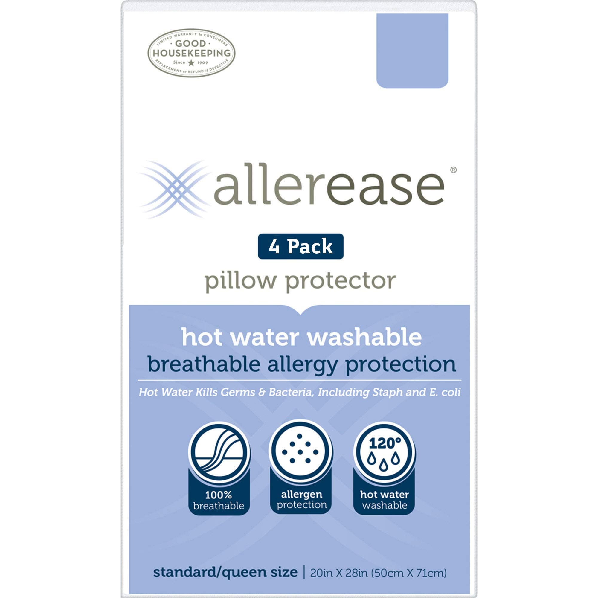 Aller-Ease Hot Water Wash Pillow Protector, 53% Polyester 47% Cotton, White, King