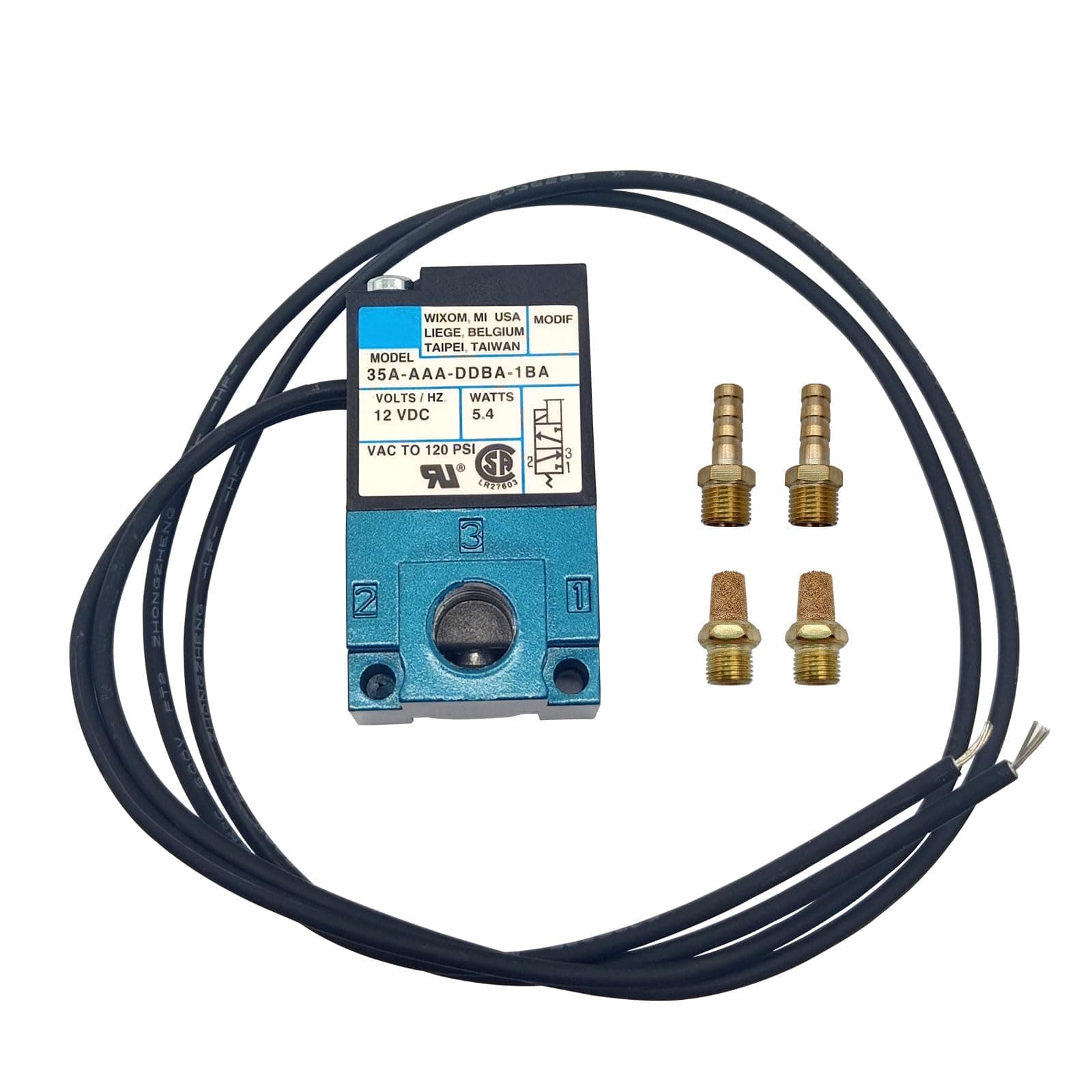 Solenoid Valve, DC12V 5.4W Electronic Boost Control with Brass Fittings 3 Port Electronic Boost Control Solenoid Valve 35A-AAA-DDBA-1BA DC12V 5.4W