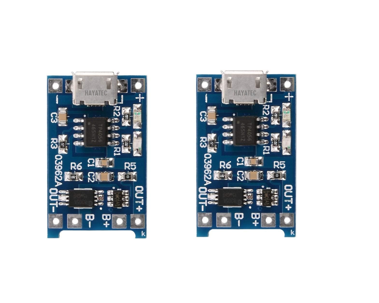 For TP4056 5V 1A Micro USB 18650 Lithium Battery Charging Board Module TP-4056 by HAYATEC (Pack of 2)