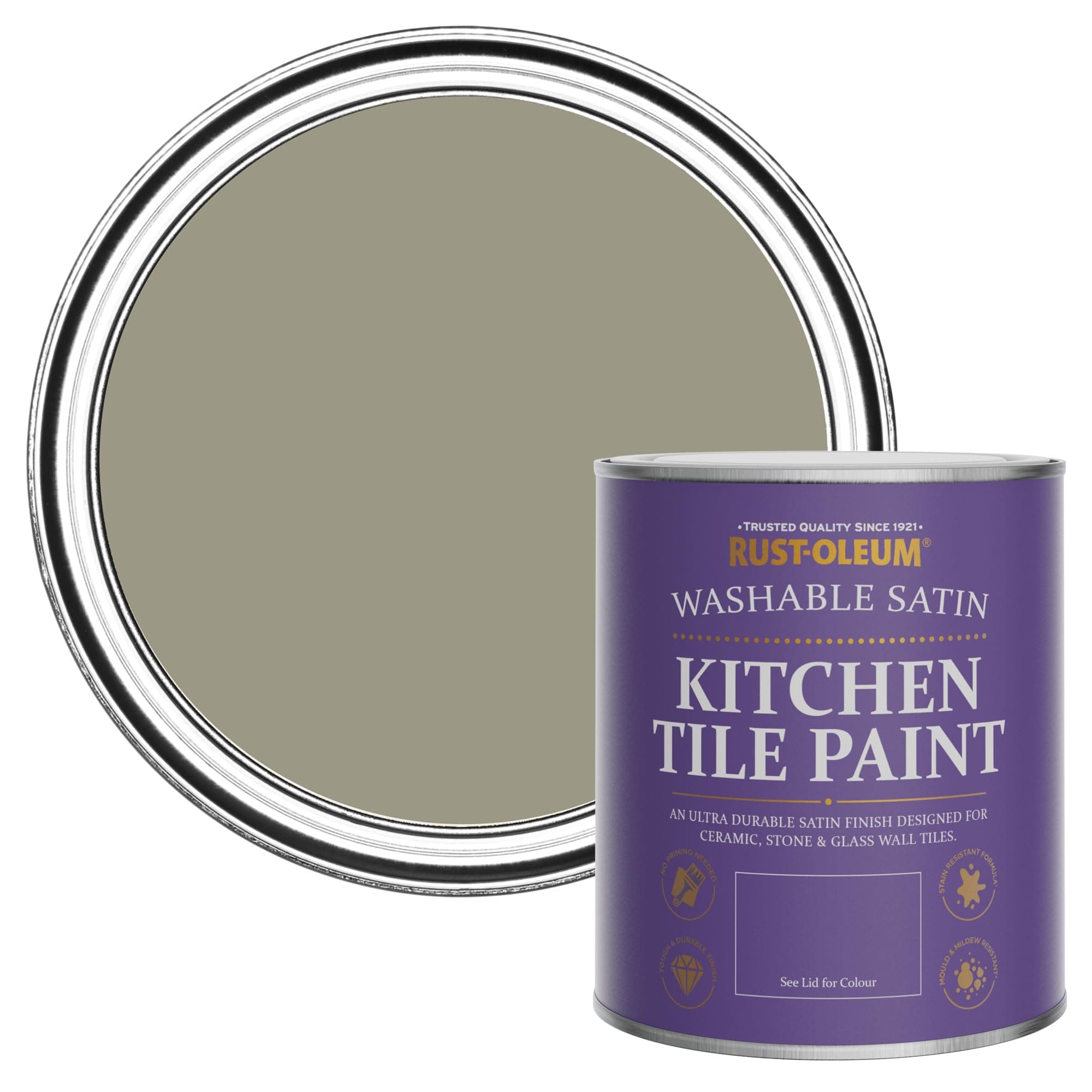 Rust-Oleum Grounded Water-Resistant Kitchen Tile Paint in Satin Finish - Grounded 750ml