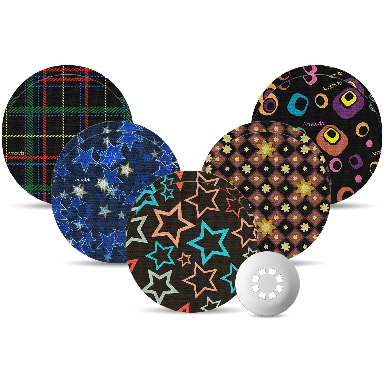 Libre 3 Plus Sensor Covers Waterproof, Amolyfe 10 Pack Freestyle Libre 3 Covers, Bump Guard with Hard Shell Cap, Breathable Glucose Sensor Latex Free CGM Adhesive Patches, 14-Day CGM Protection (Star)