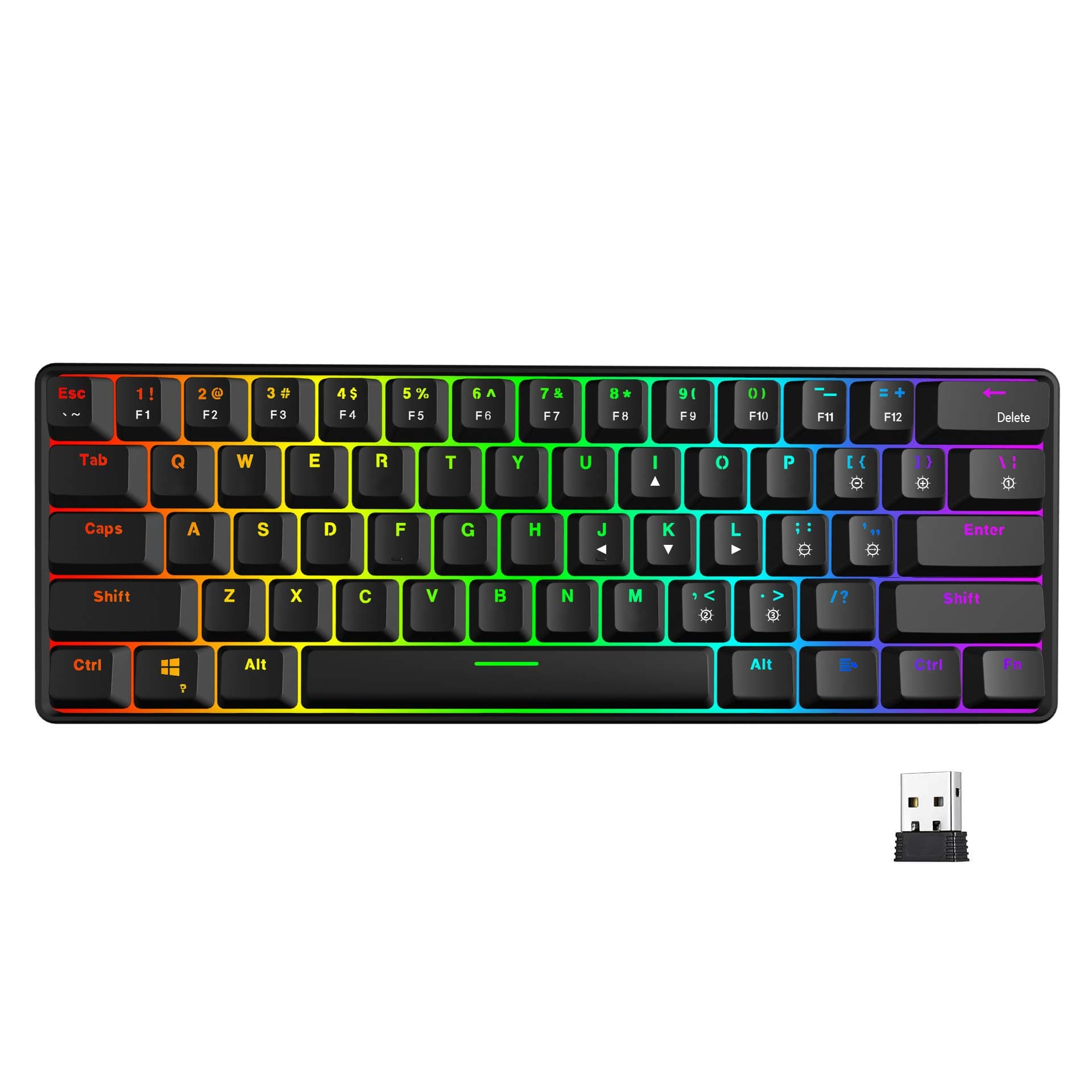RedThunder Rechargeable Wireless 60% Mechanical Keyboard, True RGB Backlit, Keyboard with 61 Keys Compact Layout for Laptop PC Mac Long-Lasting Built-in Battery (Black, Brown Switch)