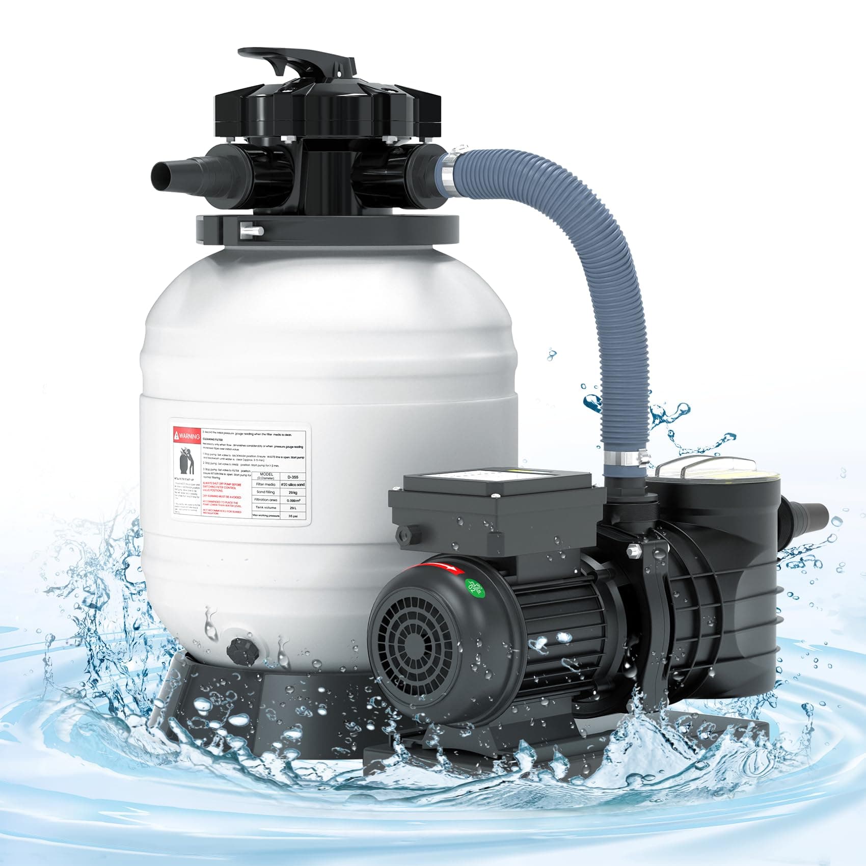 Sand Filter Pump for Above Ground Pool with Timer, 13in Sand Filter 3/4HP Pool Pump, Max 3020GPH for Pools Up to 15216GAL, Pool Sand Filter with 6-Way Multi-Port Valve and Strainer Basket.