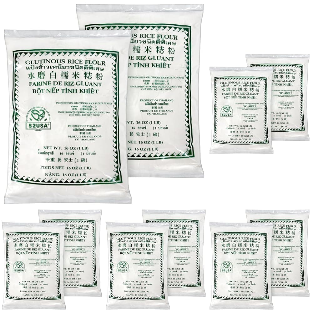 52USA Glutinous Rice Flour 32 Ounce (Basic), 2 Pound (Pack of 10), Rice Flour for Baking or Cooking, Product of THAILAND, All Natural White Rice Flour, Vegan, With Bag
