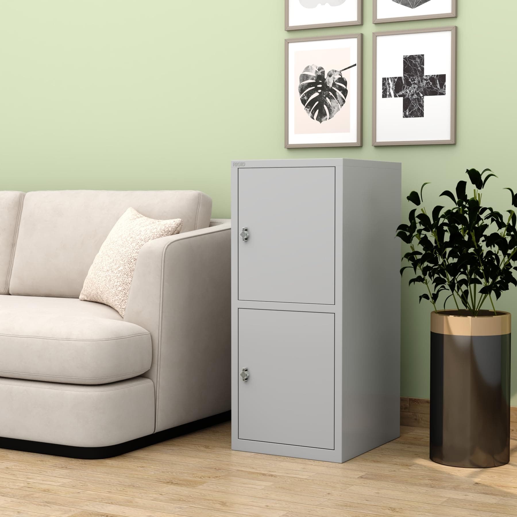 RIGID 2 Door Mini Steel Locker with Lockable | Compact Storage Cabinet for Home, School, Gym, Office & Garage | Strong Build Quality, Secure Personal Organizer, Grey (45D x 38W x 92.5H CM) Assembled
