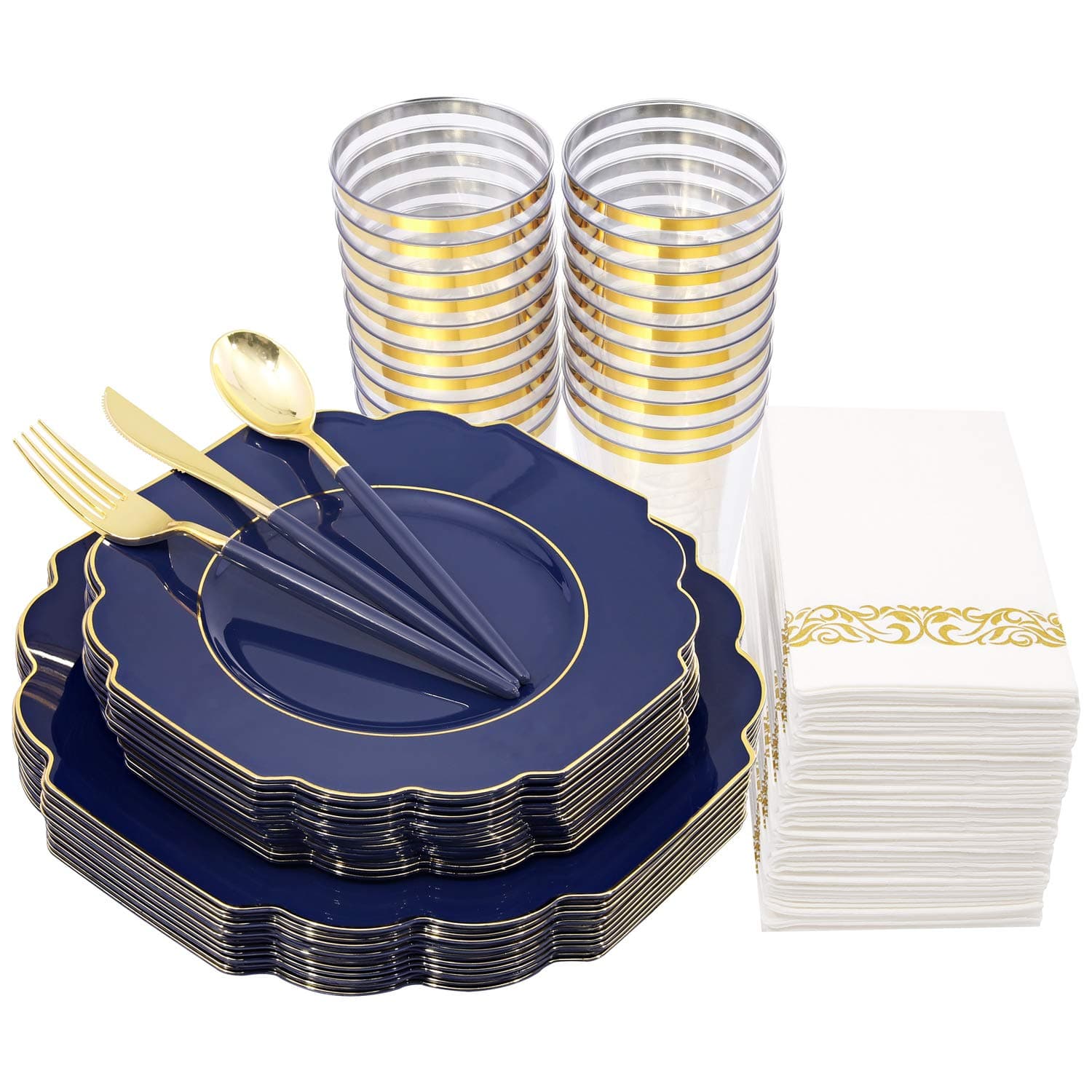 Nervure 140pcs Blue Plastic Plates