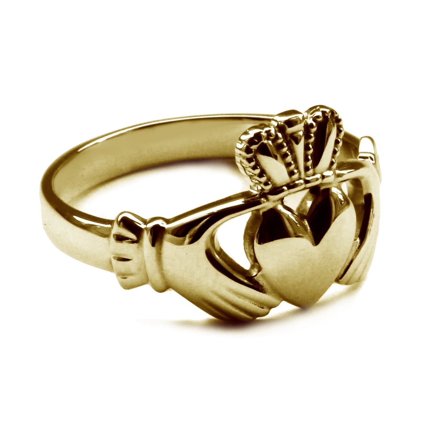 9ct Yellow Gold Claddagh Ring 13.5mm Heavy Solid Gents Irish Made Size I to Z Available