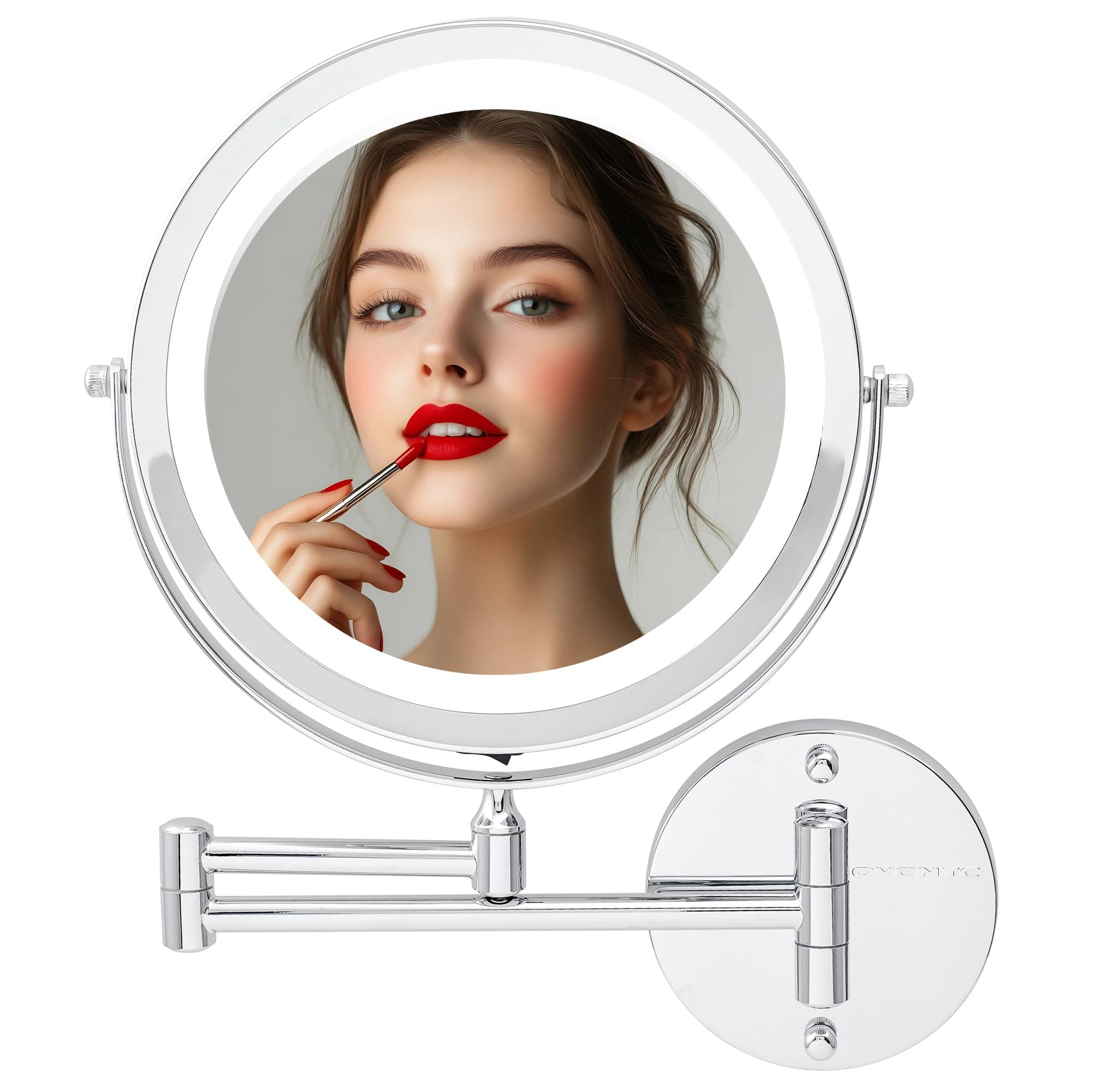 Wall Mounted Lighted Makeup Mirror, 9" Double Sided 1X/10X Magnifying Vanity Mirror for Bathroom with LED Lights, Cordless, 360° Rotation and 13" Extendable Arm, Polished Chrome MFW85CH1X10X