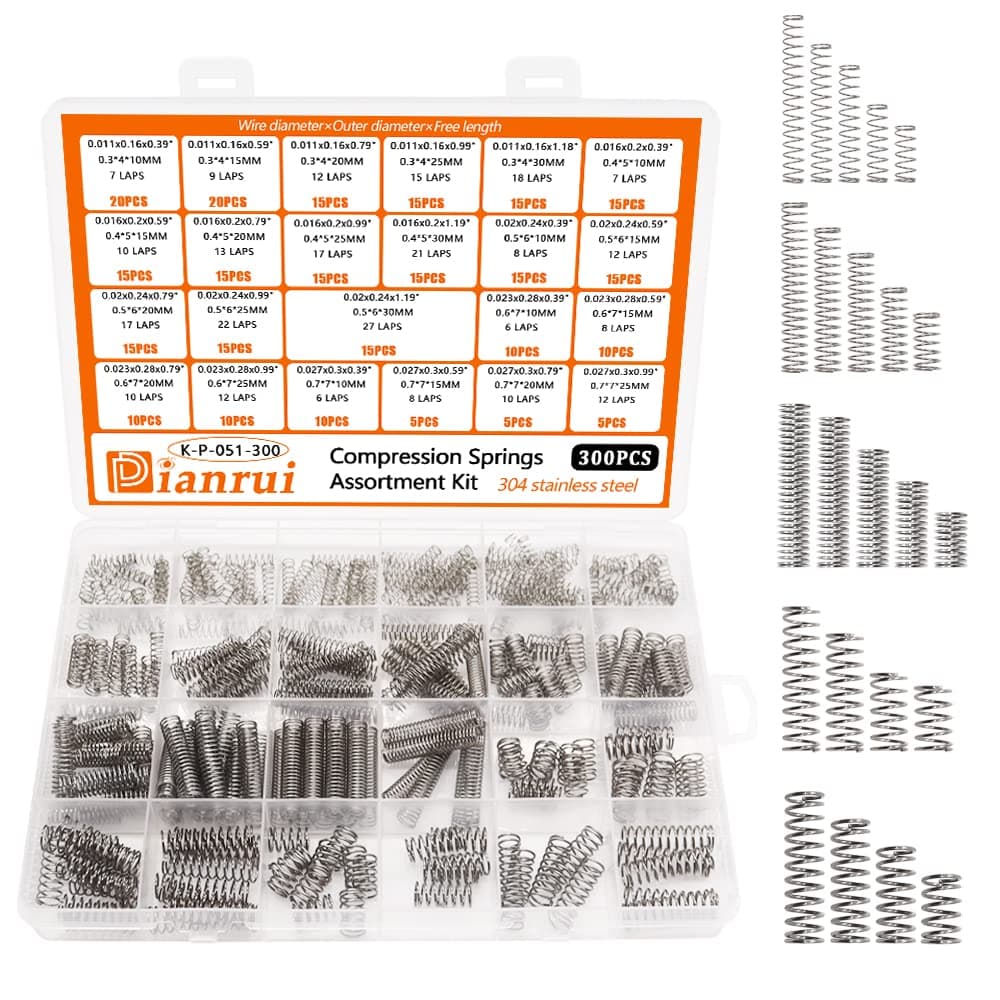Dianrui 300PCS Compression Springs Assortment Kit 23 Different Sizes Small Spring 304 Stainless Steel Mechanical Mini Springs for DIY Repair Project