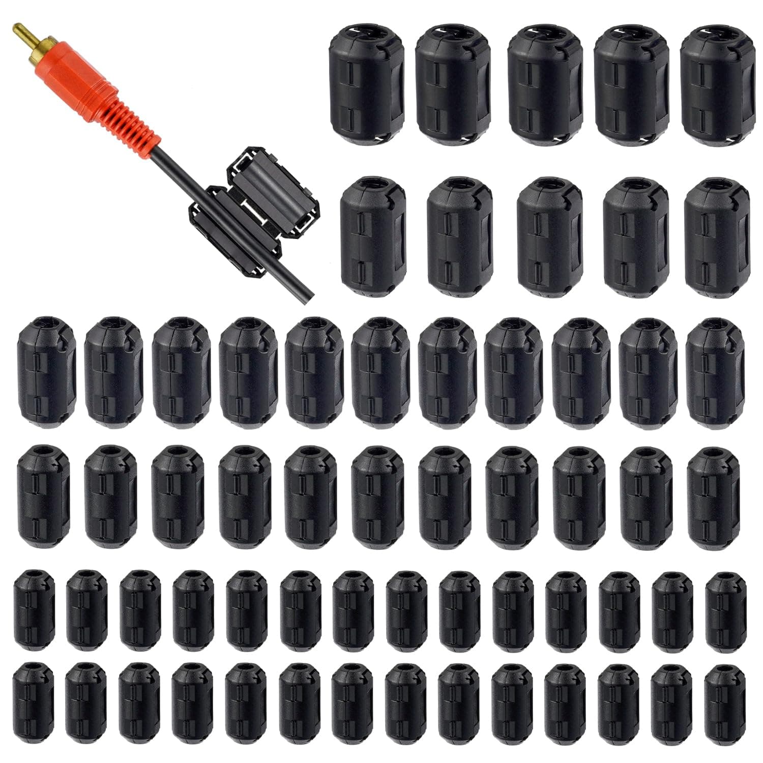 60 Pcs Black Clip-on Ferrite Ring Core RFI EMI Noise Suppressor Cable Clip for 3.5 mm 5mm 7mm 9mm 13mm Diameter Cable