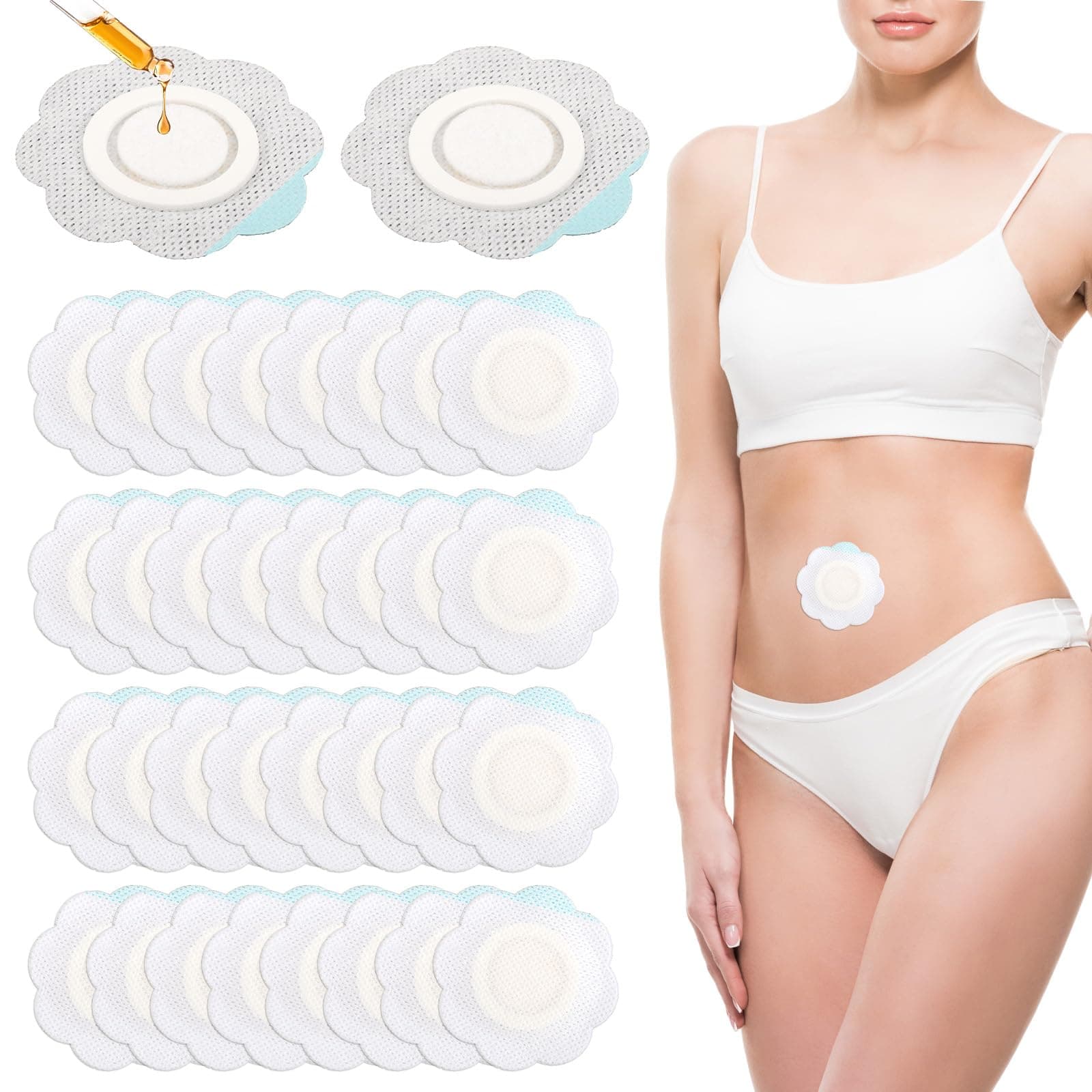 30pcs Castor Oil Pack Wrap for Belly Button, Self-Adhesive Castor Belly Button Wrap Pads Spunlace Cloth Highly Absorbent Organic Compress Patches No Wash (Oil Not Included)