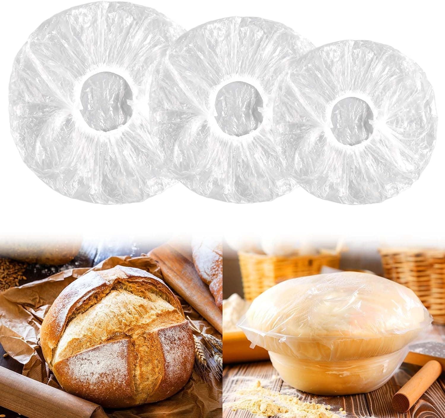100PCS Bowl Covers for Bread Proofing, Reusable Elastic Sourdough Bread Baking Supplies, Plastic Bowl Covers for Bread Rising, Stretchable Plastic Wrap for Storage Containers