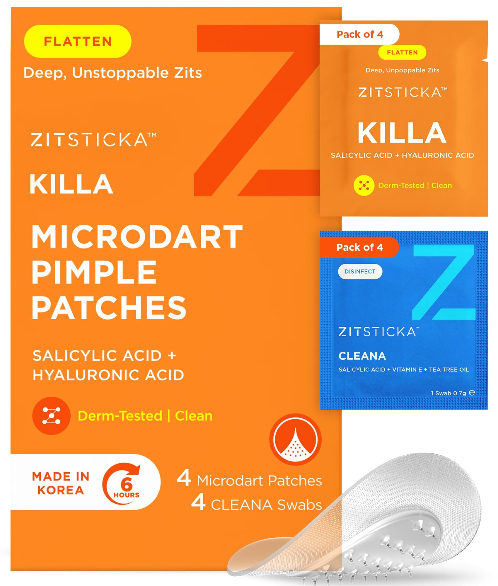 ZitSticka KILLA Kit, translucent microneedle pimple patch for deep, early-stage zits, 4 pack