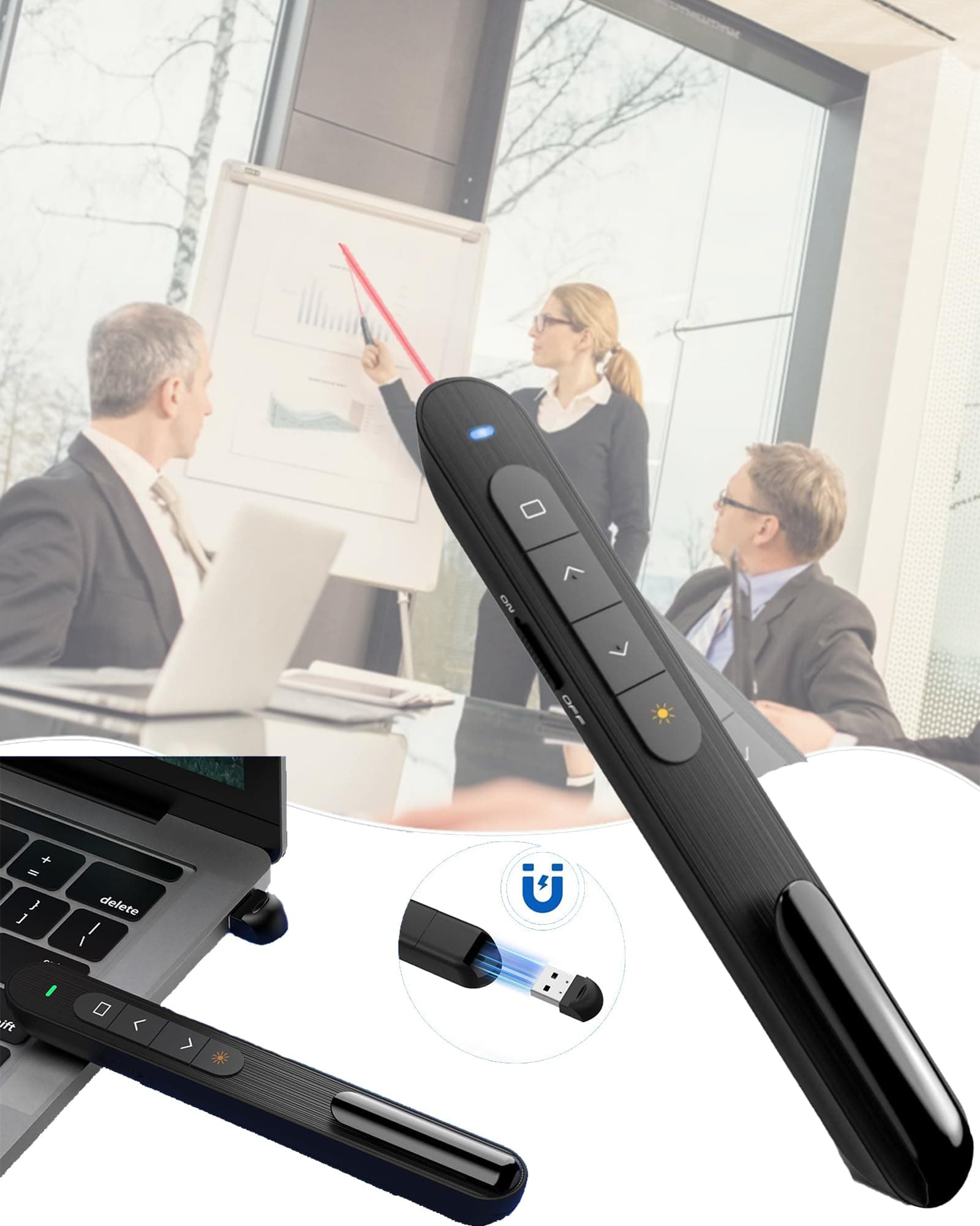 Presentation Clicker, Hyperlink Volume Control Wireless Presenter,Ppt Powerpoint Rf 2.4Ghz Usb Remote Clicker For Keynote/Ppt/Mac/Pc