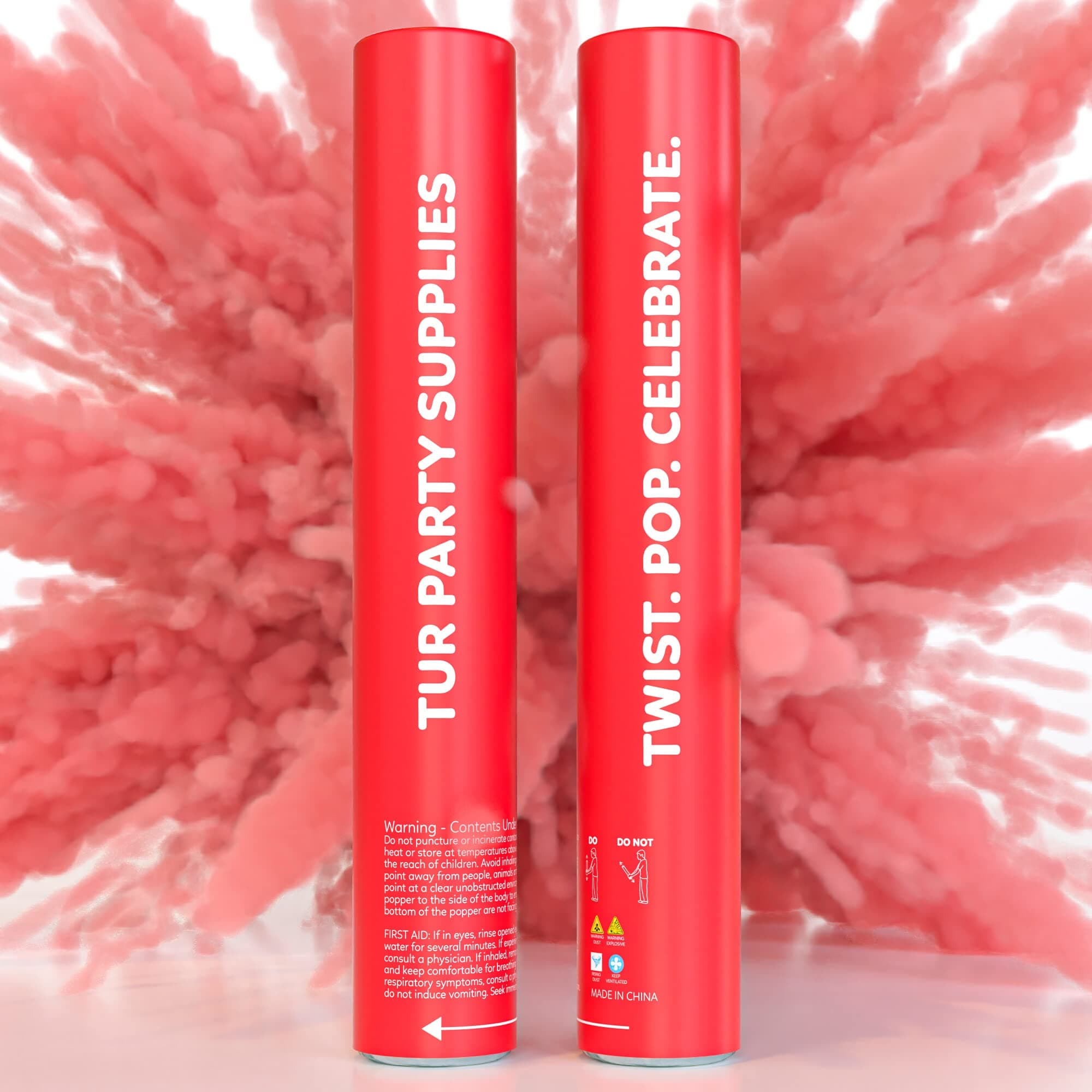 Red Powder Cannons Smoke Bombs Biodegradable Poppers | 2 Pack | Launch 25 ft Far | 12 inch | Decorations For Photoshoots, Gender Reveal, Celebrations, Festivals, and Parties | TUR Party Supplies