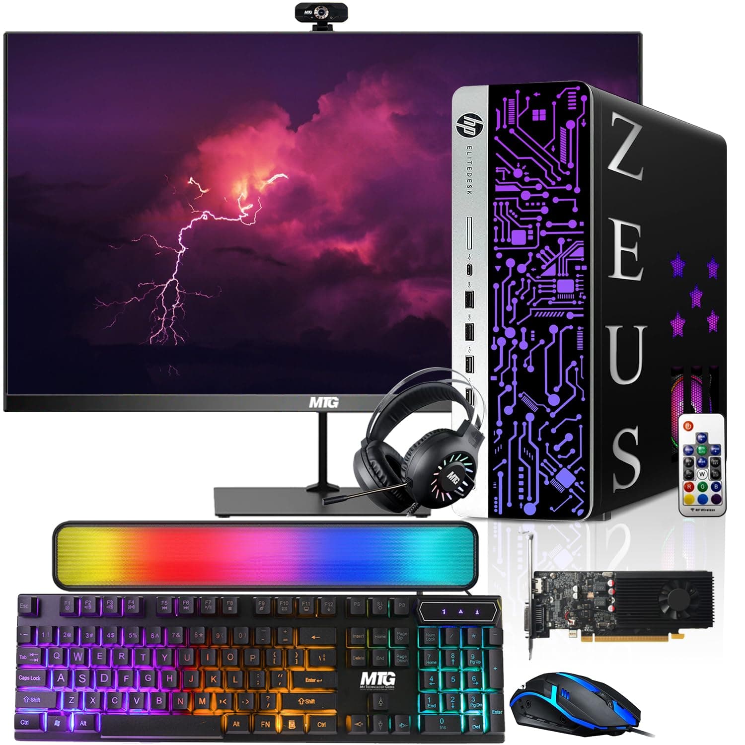 HP G3 Gaming Desktop PC, Intel i7 6th Gen, GT 1030 2GB DDR5, 16GB RAM, 256GB SSD + 1TB HDD, 22 Inch Monitor, RGB Kit, Windows 11 (Renewed)