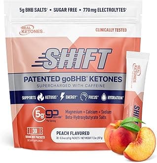 BHB Exogenous Ketones Drink Mix Packets Keto Electrolytes Powder Packets No Sugar with 4 Main Fasting Electrolytes Plus Hydrating Patented Keto BHB - 30 Count Peach Caffeine
