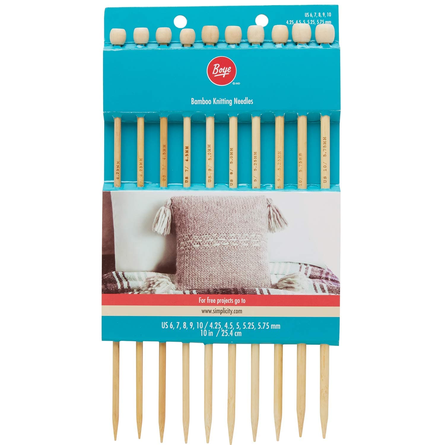 Boye Bamboo Knitting Needle Set, 10pc, US Sizes 6'' - 10''