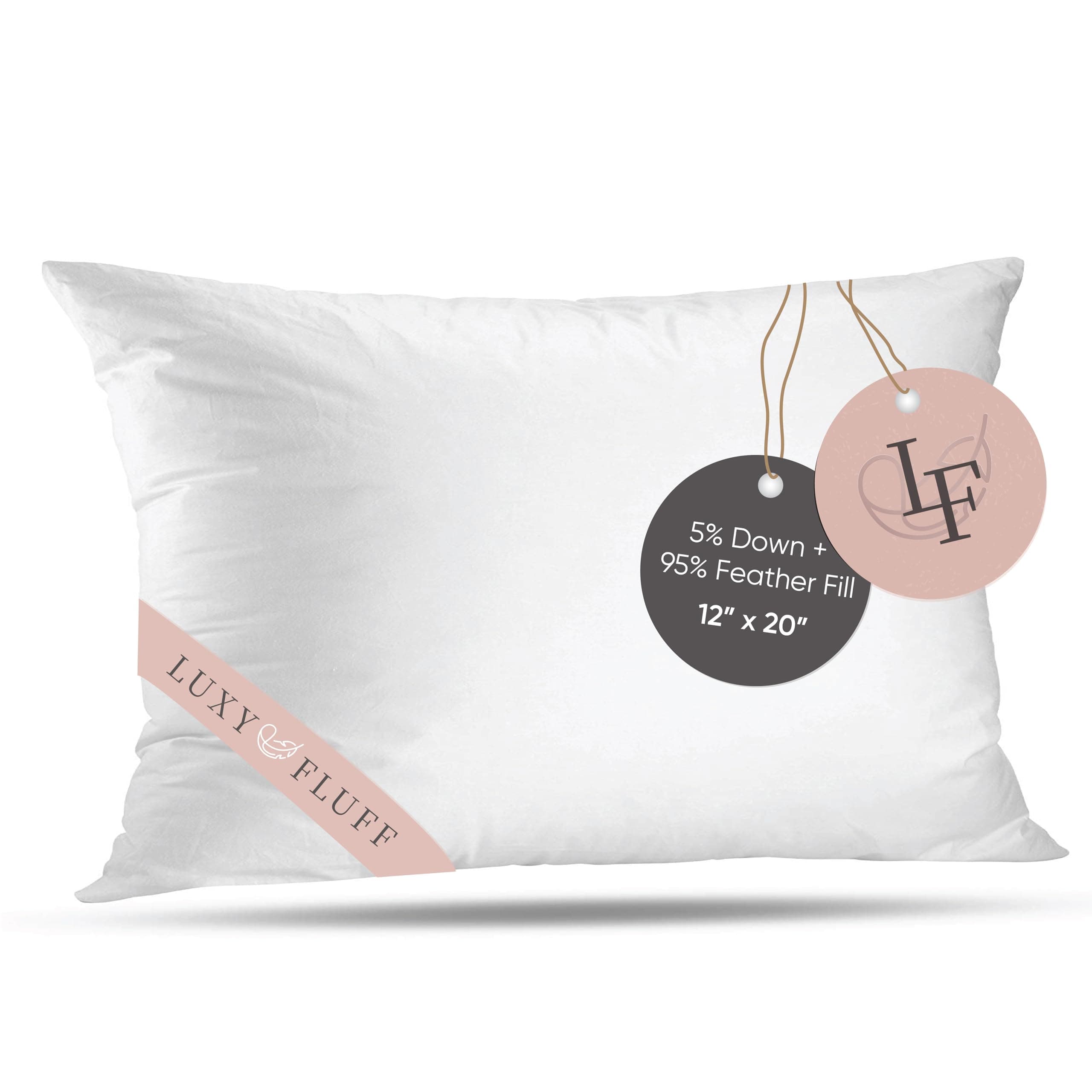 Throw Pillow Insert, Indoor Decorative Pillows, for Couch, Sofa or Bed, Cushion Sham Stuffer, Down and Feather Filled, with 100% Cotton Cover 233 Thread Count (12" x 20")