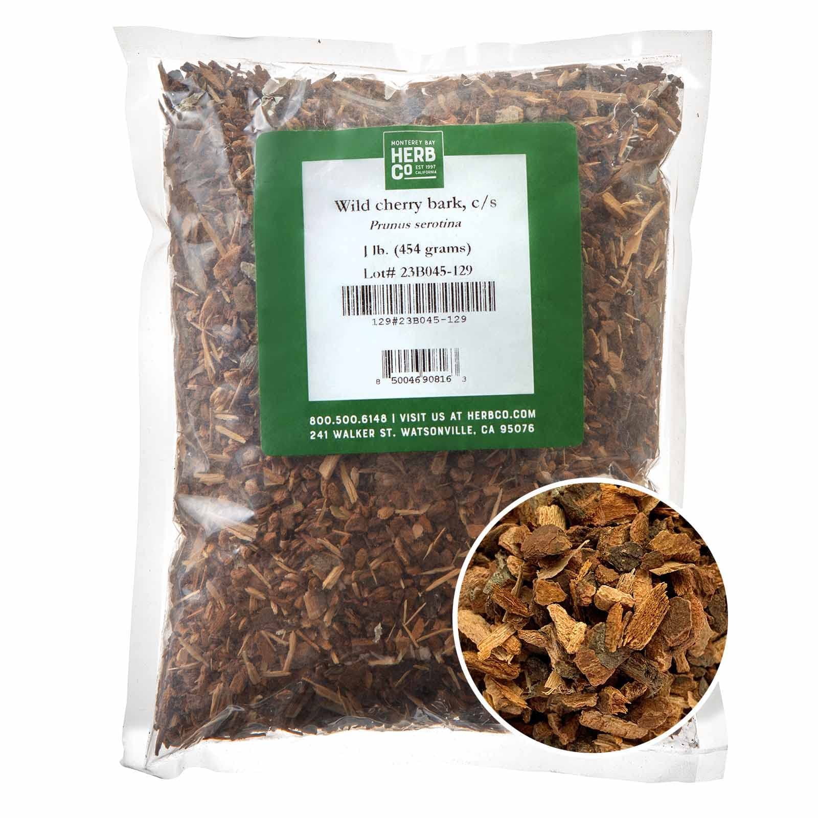 Wild Cherry Bark, by Herb Co, Black Cherry, Mountain Black, Choke, Used to Make Teas & Syrups, Cut & Sifted, 1 lb