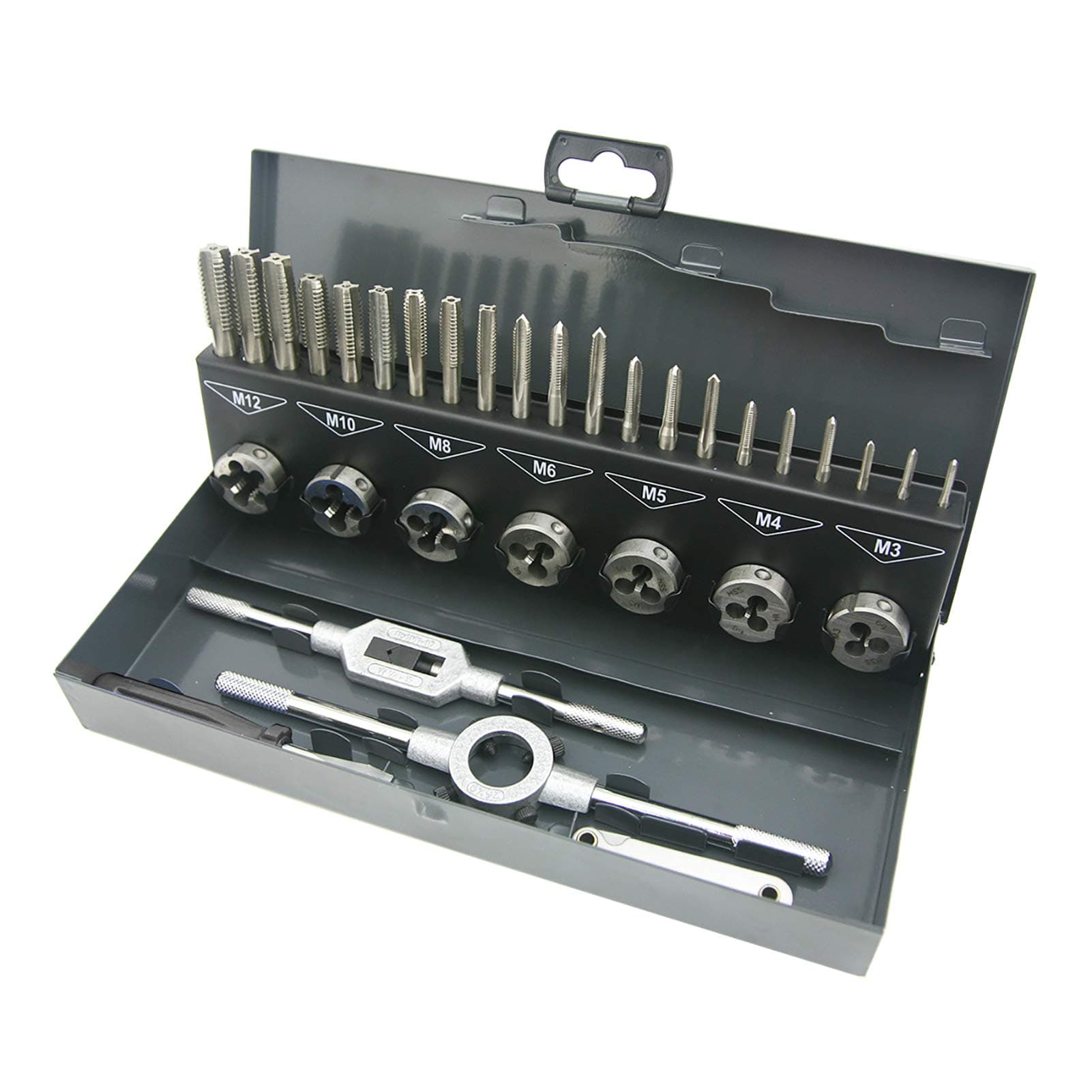 NORTOOLS 32 PCS Professional Tap and Die Set | DIN Standard HSS Steel | Metal Carrying Case | for M3-M12 Threading and Tapping Tools with Tap Wrench and Screw Pitch Gauge